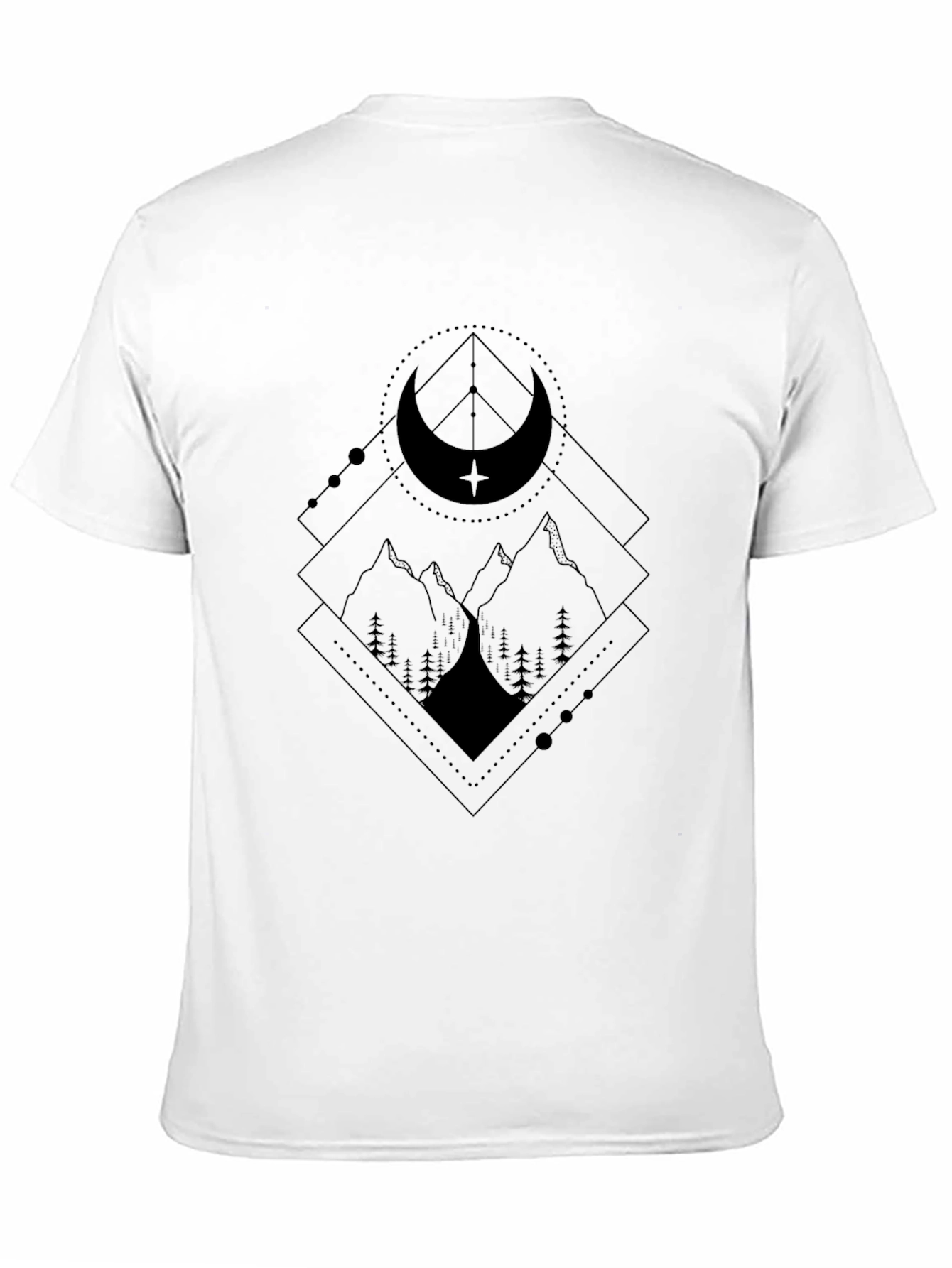 Black Geometric Mountain Moon Black Graphic Tee view 11