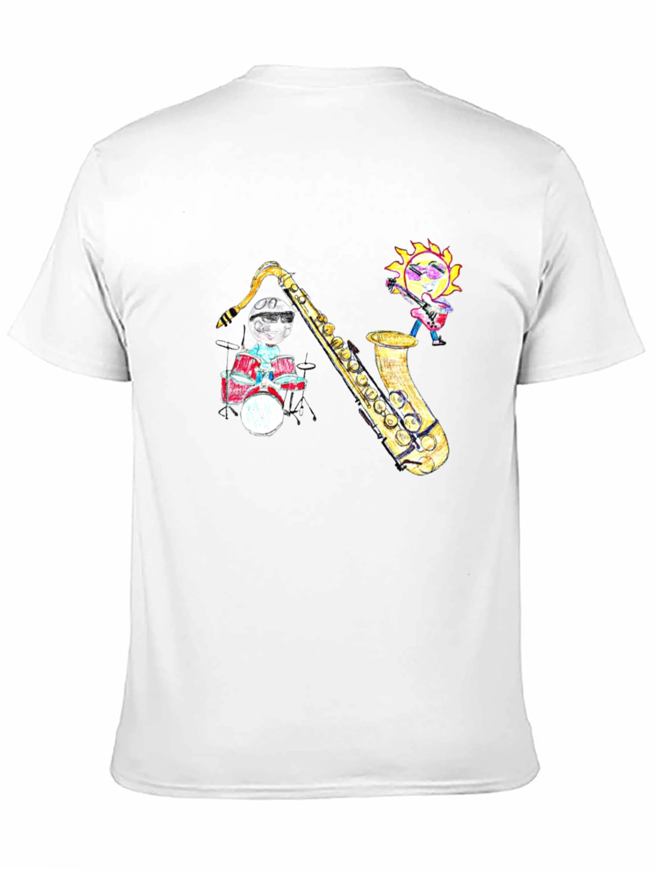 Black Black T-Shirt with Cartoon Jazz Band Graphic view 11