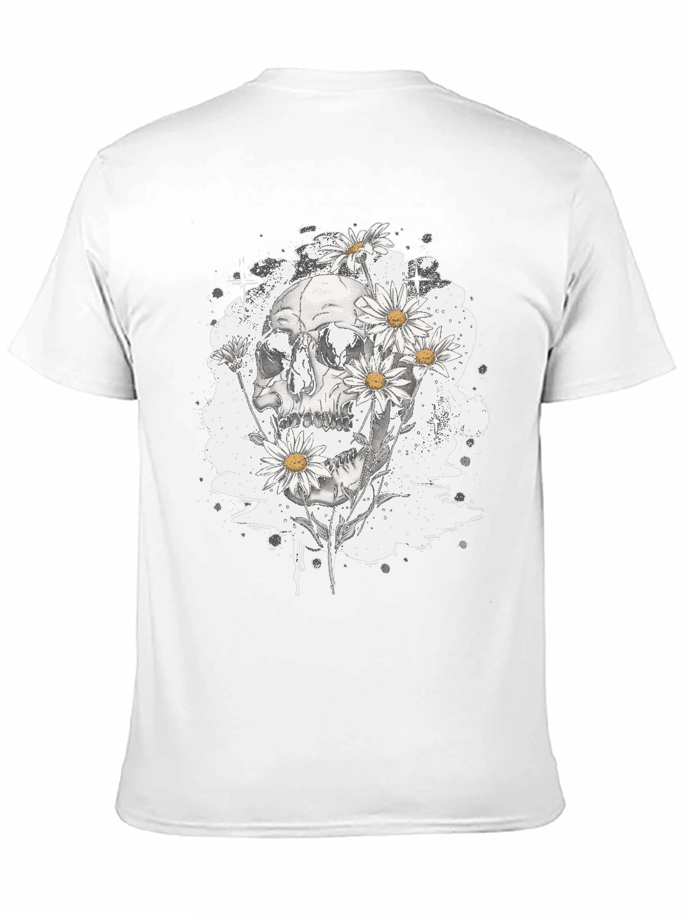 Black Skull & Daisy Graphic Tee - Edgy Black T-Shirt view 11