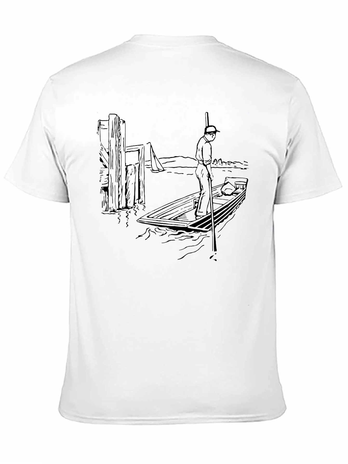 Black Vintage Boating Scene Graphic T-Shirt view 11