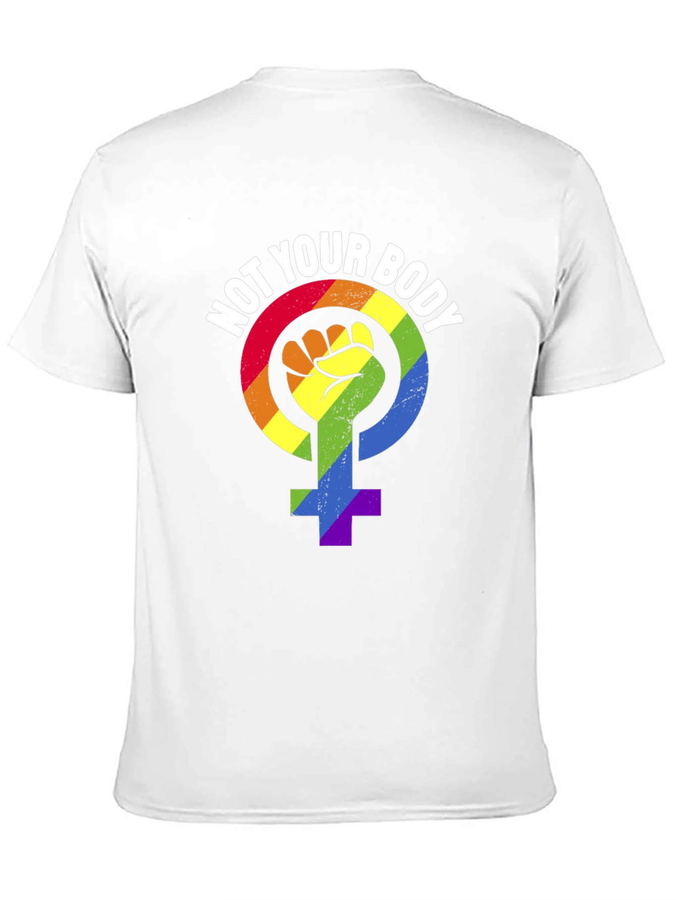 Black Not Your Body T-Shirt - Rainbow Feminist Symbol view 11