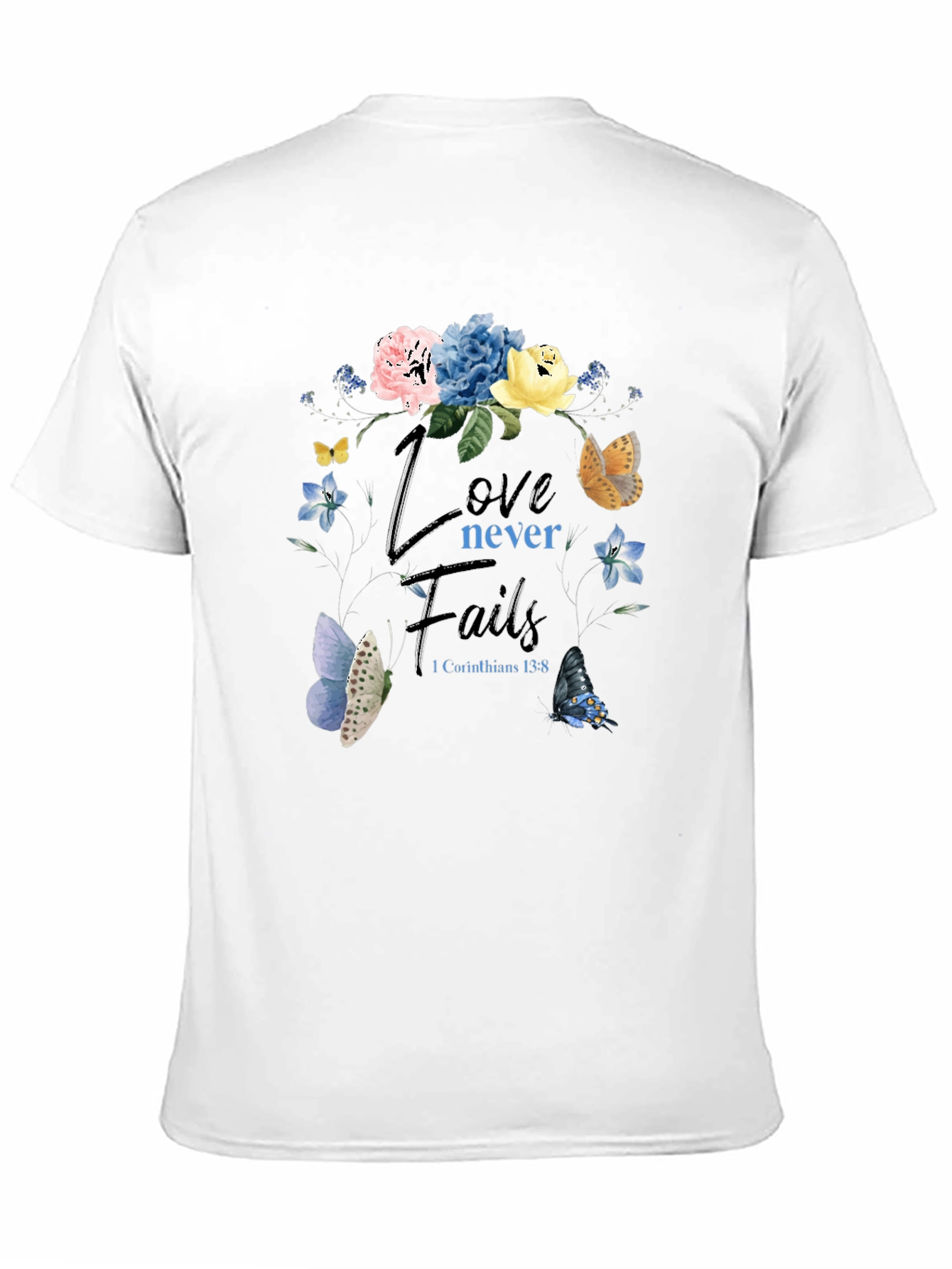 Black Love Never Fails Floral Butterfly T-Shirt view 11