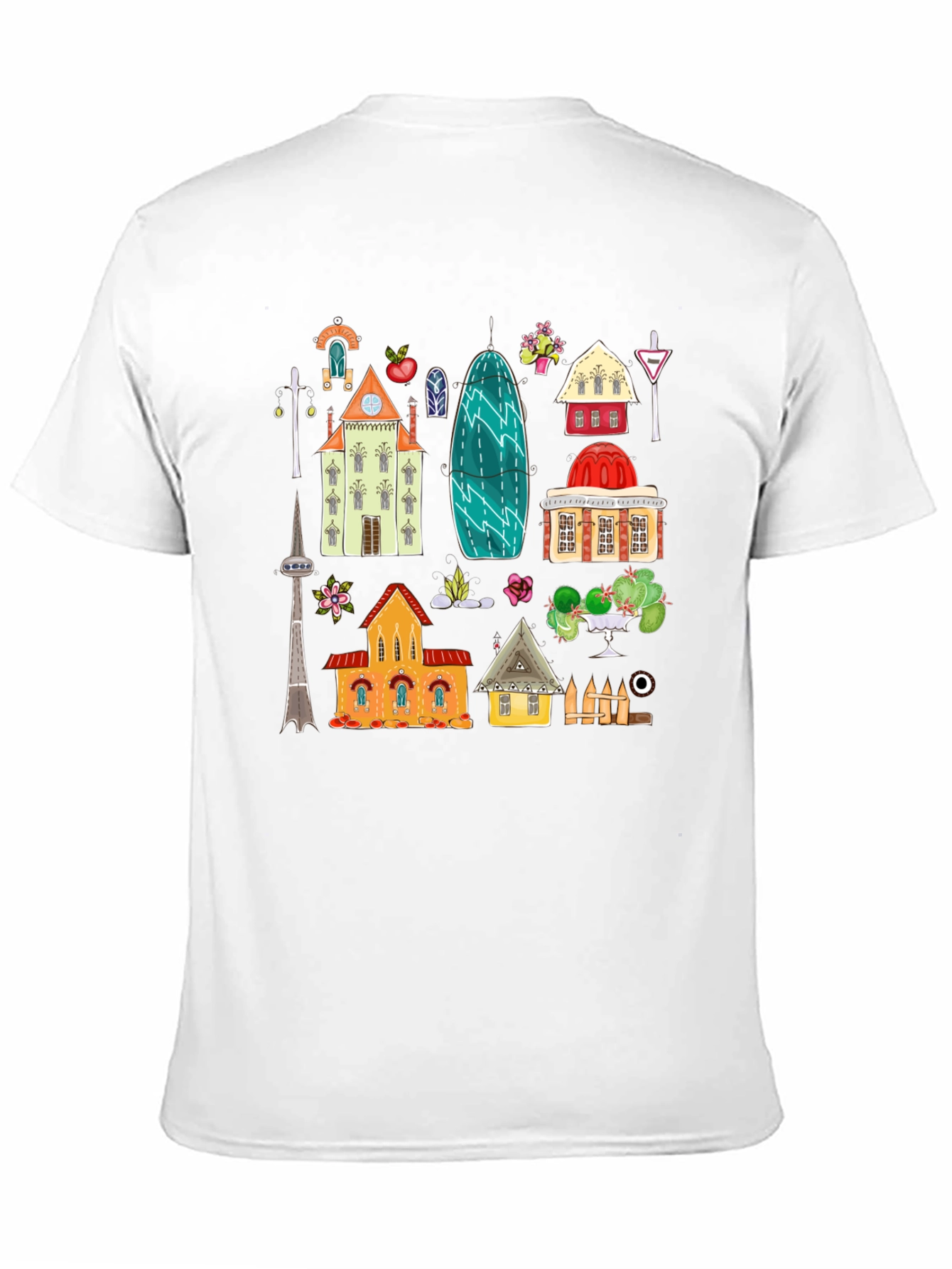 Black Cute Buildings Graphic Black T-Shirt view 11