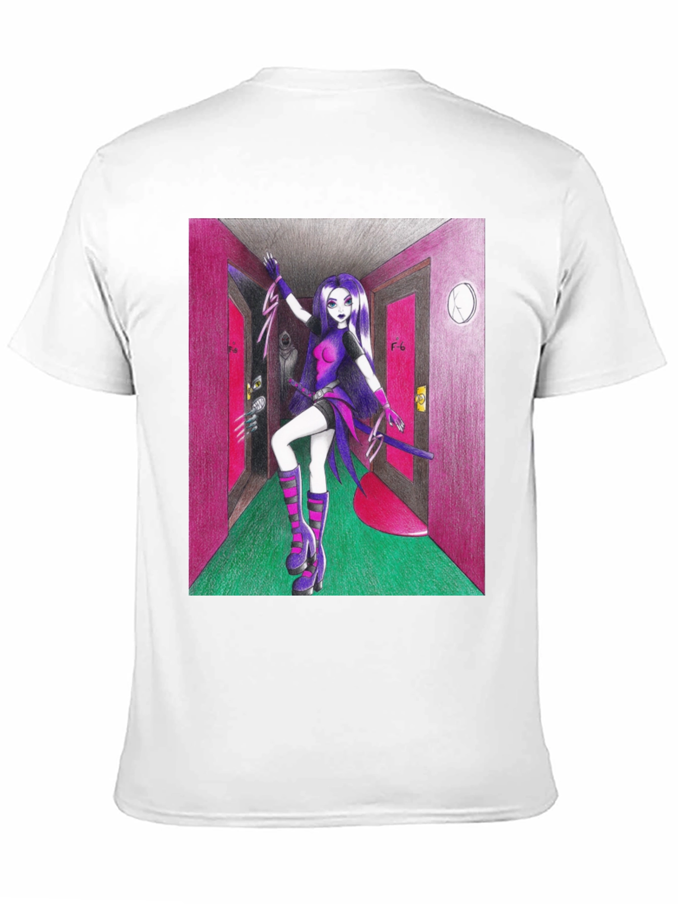 Black Anime Girl in Hallway Graphic Tee view 11