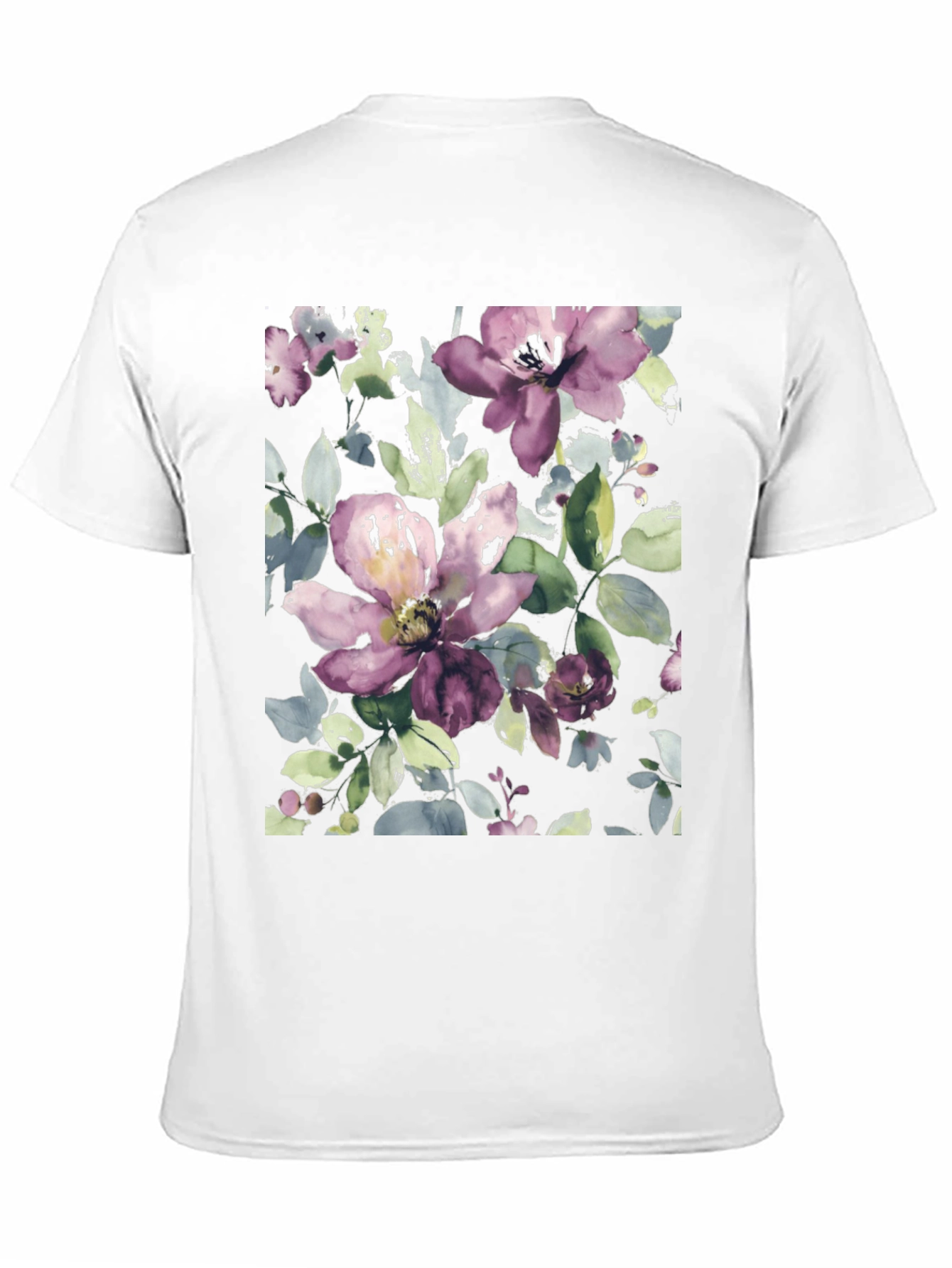 Black Floral Watercolor Print Black T-Shirt view 11
