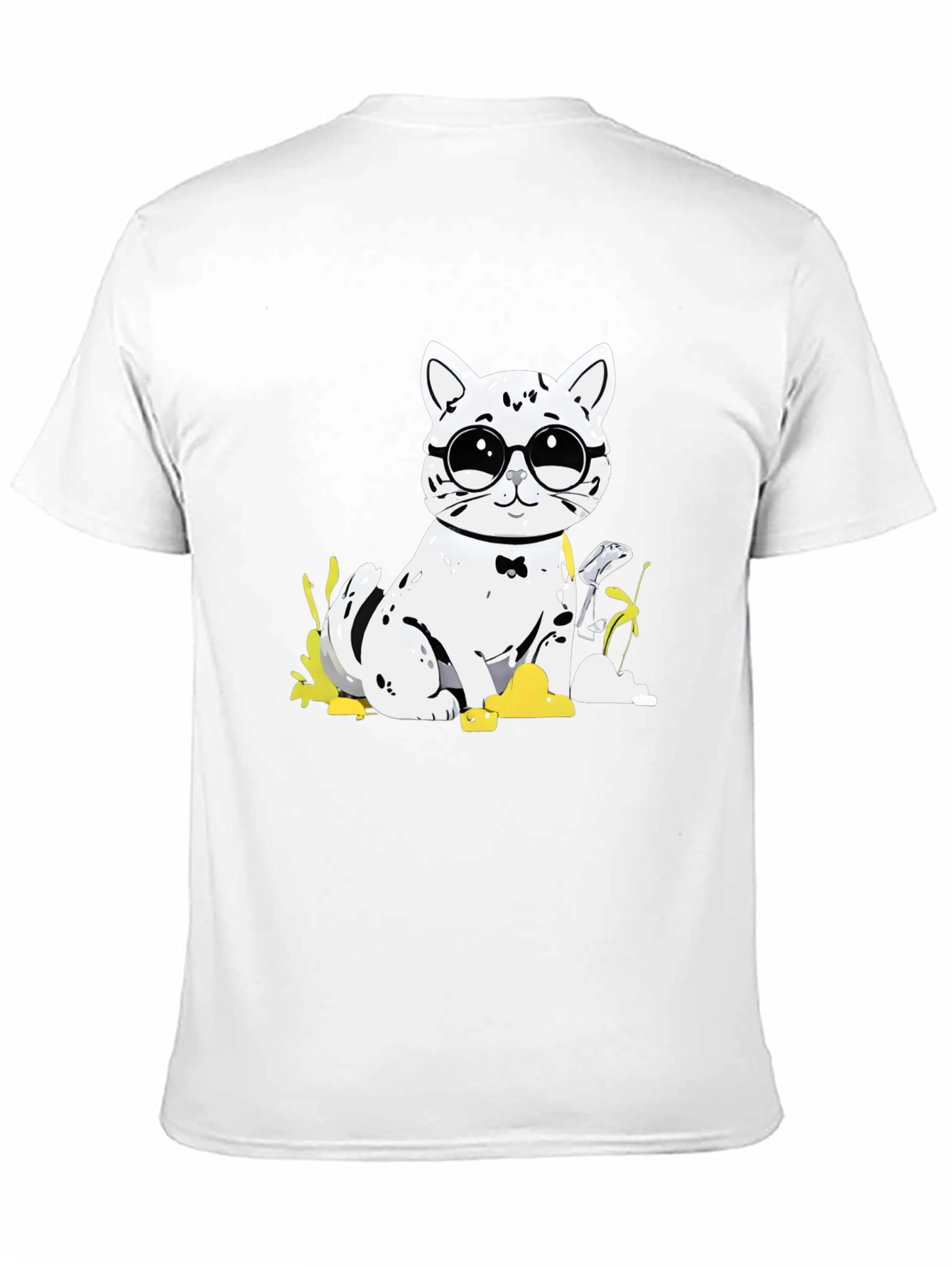 Black Cat with Glasses T-Shirt - Black Cotton Tee view 11