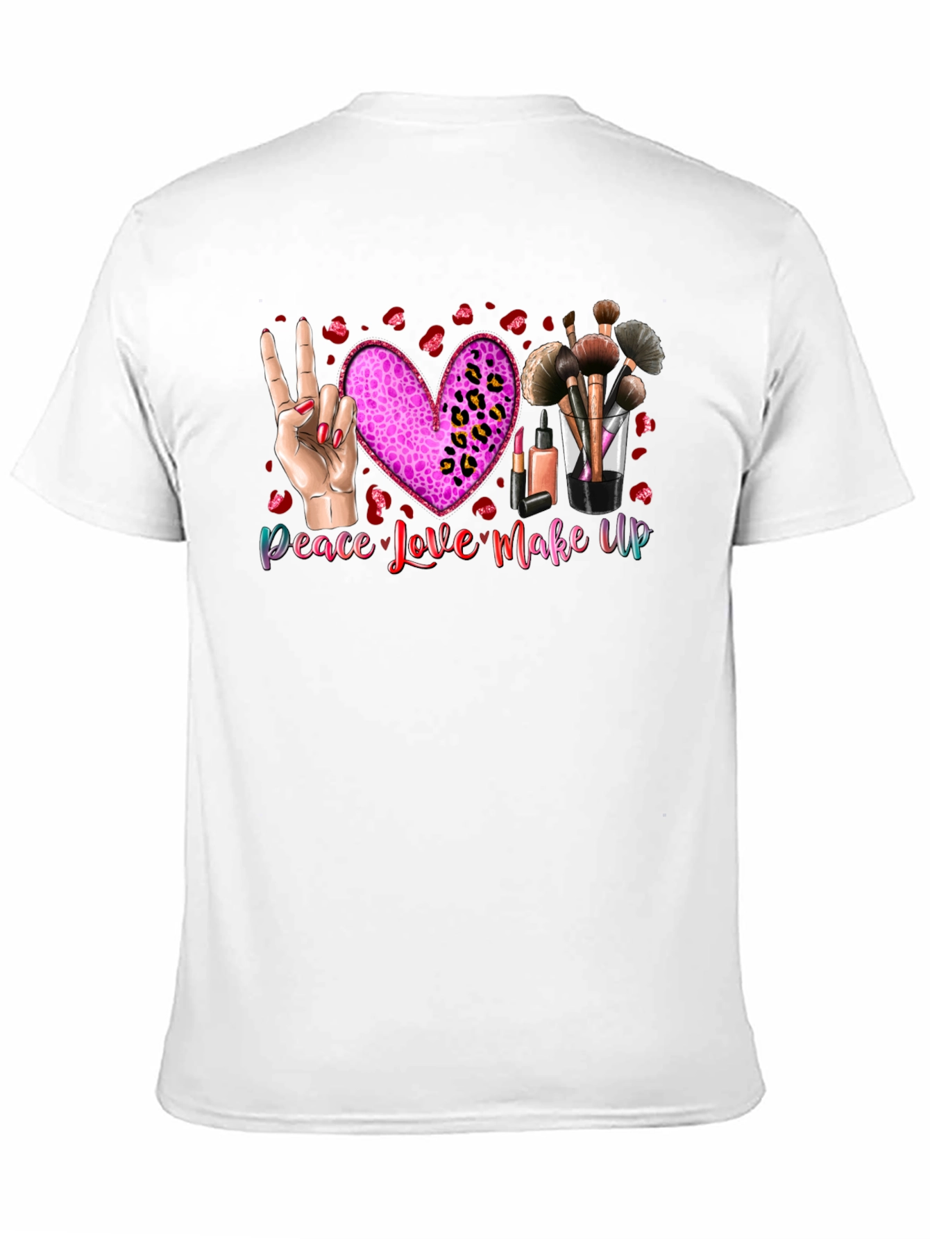 Black Peace Love Makeup T-Shirt, Beauty Graphic Tee view 11