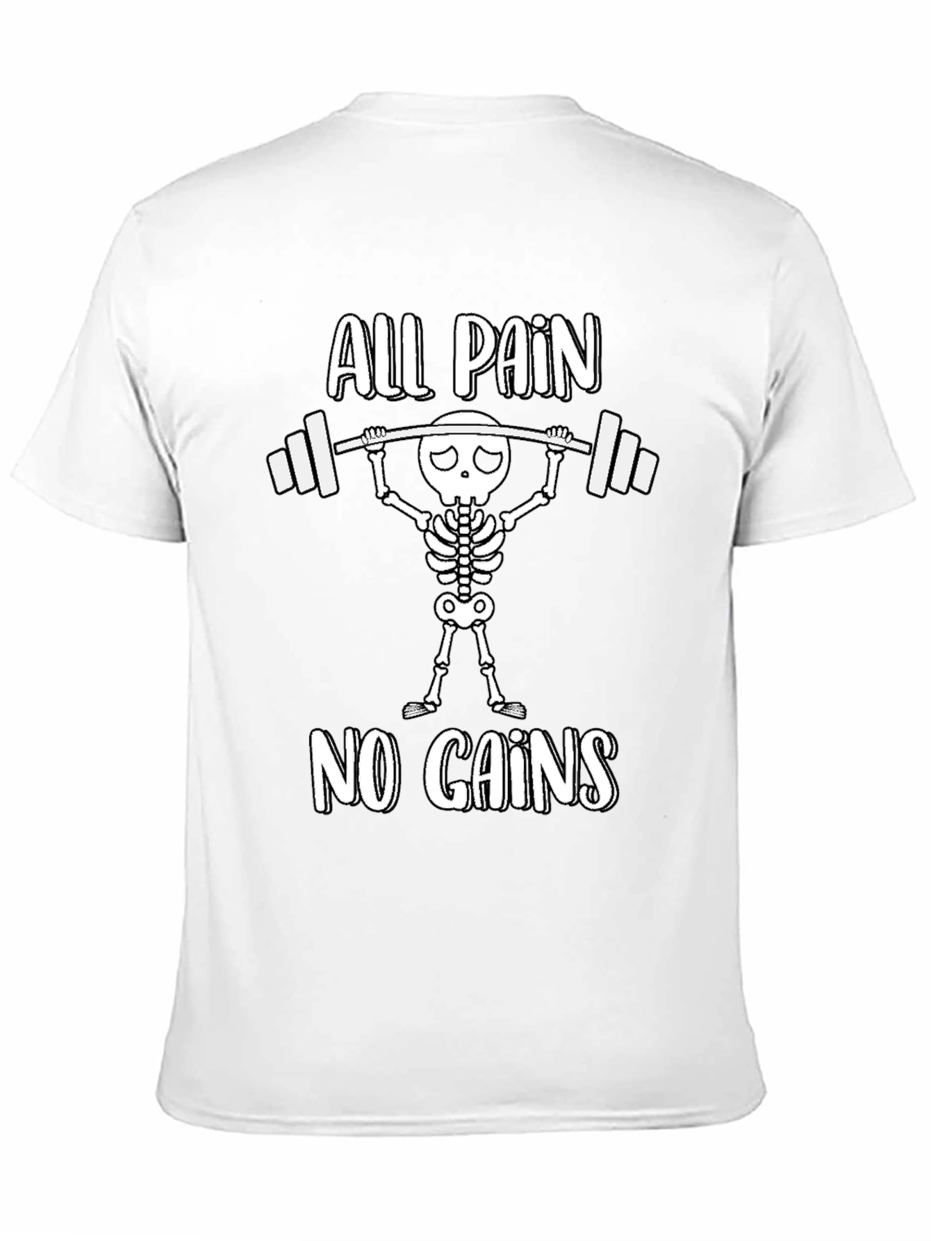 Black All Pain No Gains Skeleton Weightlifting T-Shirt view 11