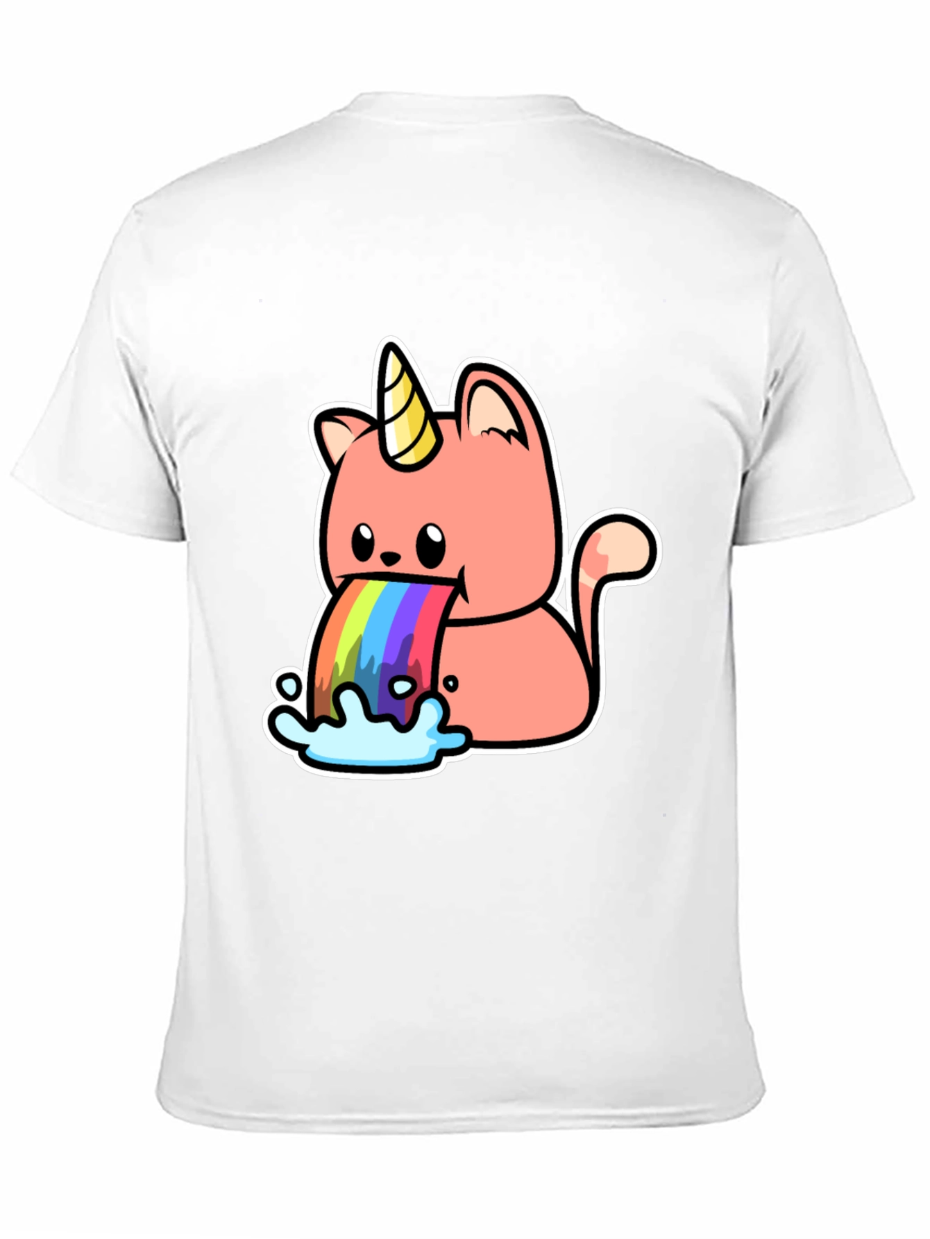 Black Unicorn Cat Rainbow Puke Graphic Tee view 11