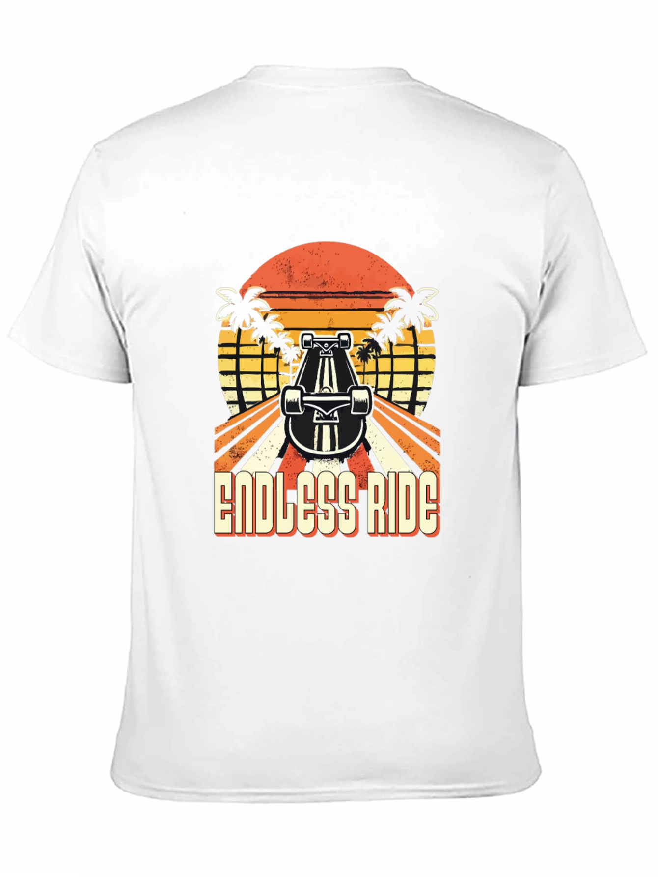 Black Endless Ride Skateboard T-Shirt Retro Sunset Palm Tree view 11