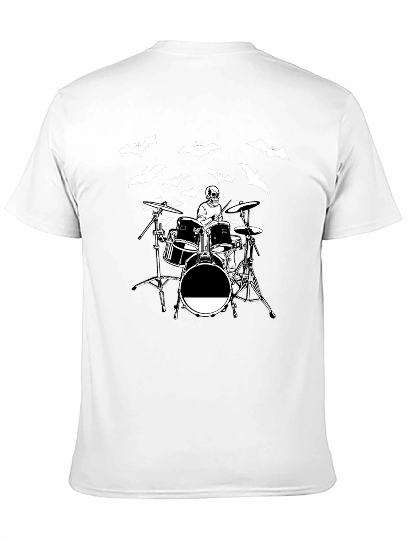 Black Skeleton Drummer Bat T-Shirt view 11