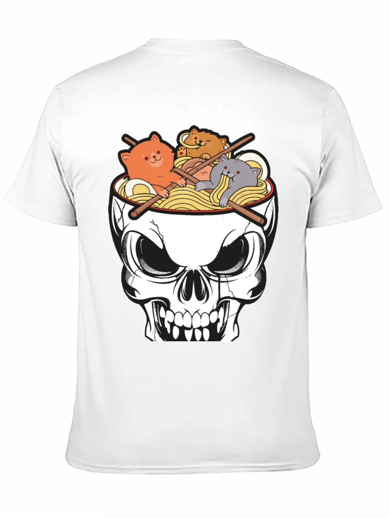 Black Skull Ramen Cat T-Shirt view 11