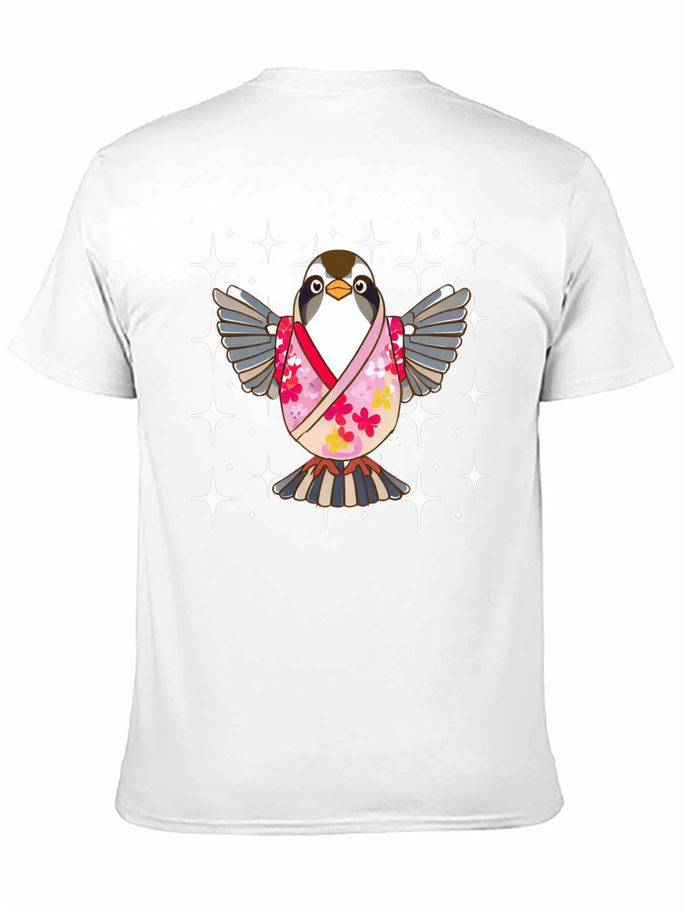 Black Cute Bird in Kimono T-Shirt view 11