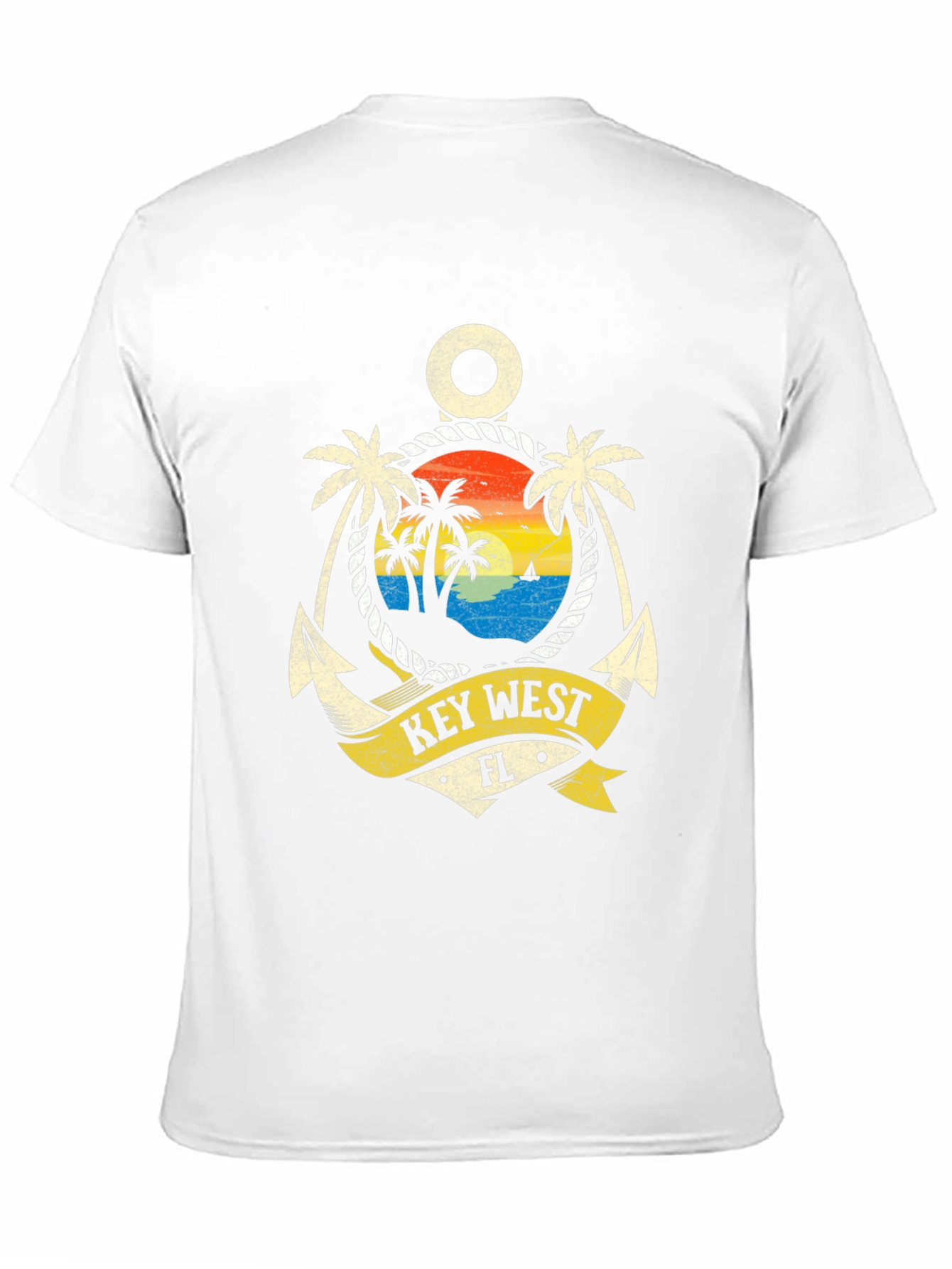Key West, FL Anchor Palm Tree Black Graphic T-Shirt - 11