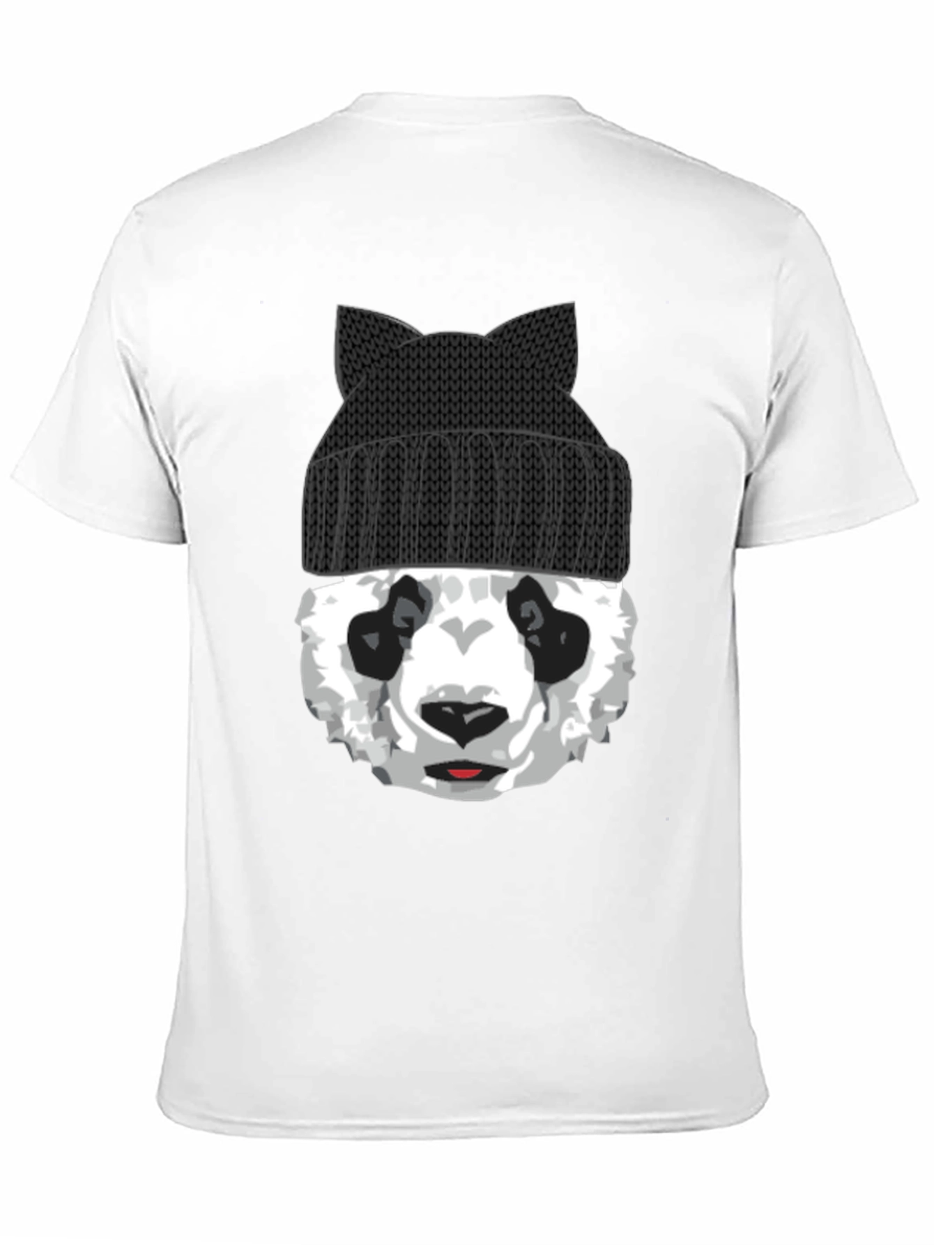 Black Cool Panda Bear with Cat Ear Beanie Graphic Tee view 11