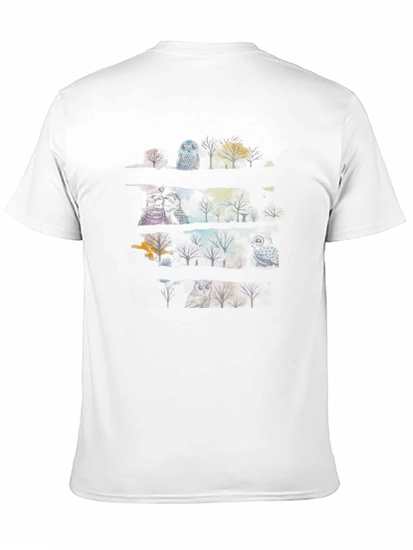 Black Men's Black T-Shirt with Owl & Tree Graphic view 11