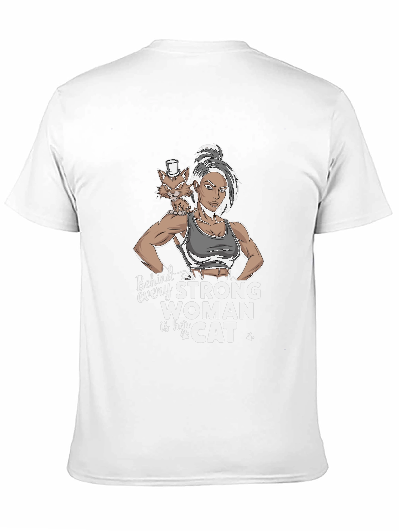 Black Strong Woman & Cat Graphic T-Shirt view 11