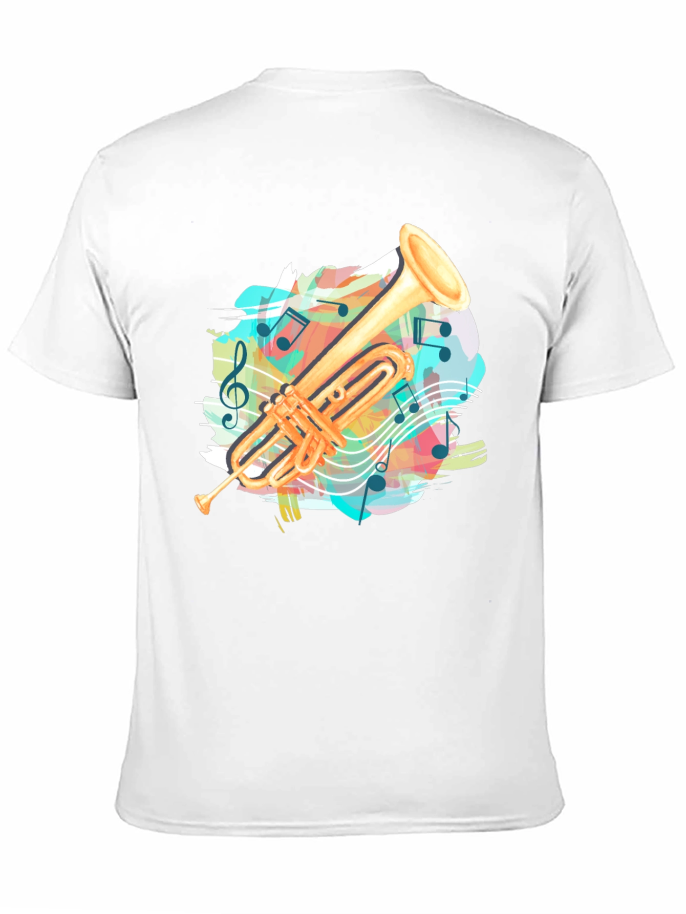 Black Trumpet Music Notes Graphic Tee - Black Casual T-Shirt view 11