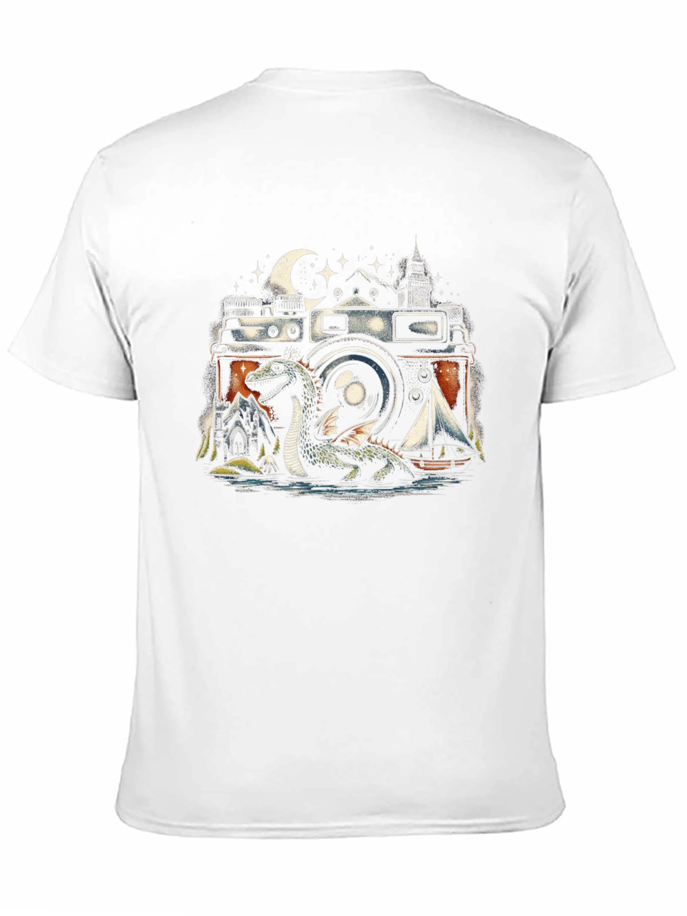 Black Vintage Camera Loch Ness Monster Graphic Tee view 11