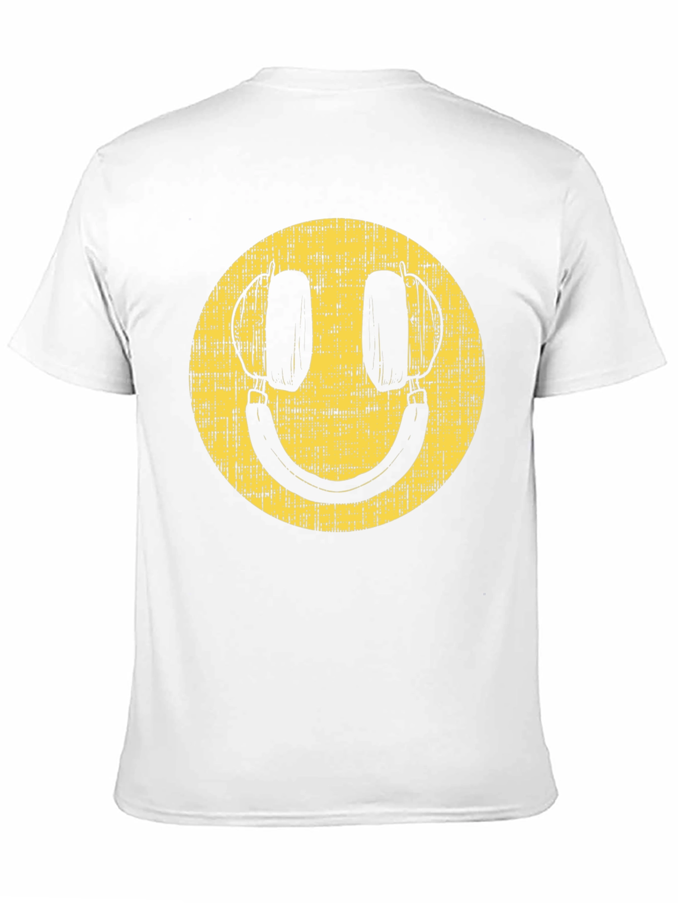 Black Retro Smiley Face Headphones Black T-Shirt view 11
