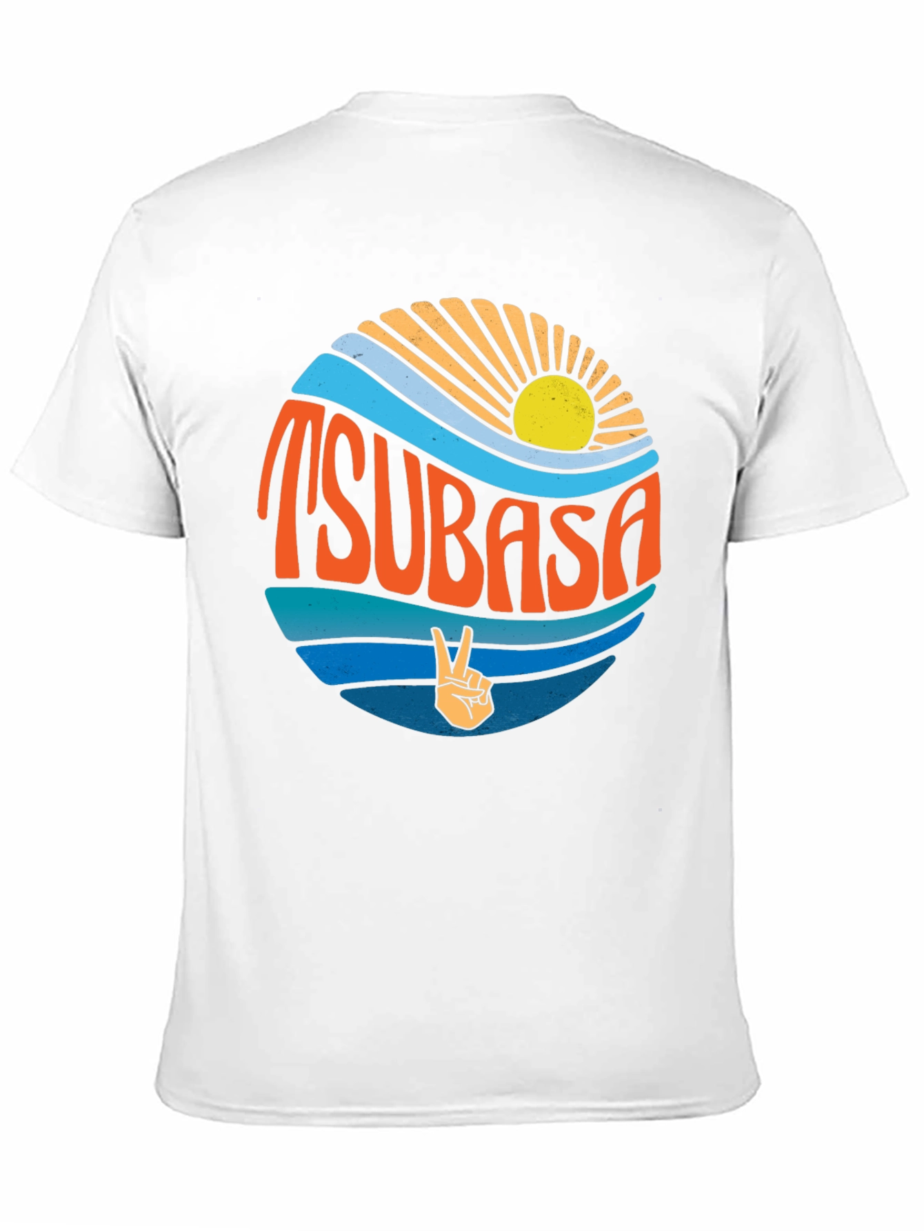 Black Tsubasa Graphic Tee - Retro Sun & Peace Sign T-Shirt view 11