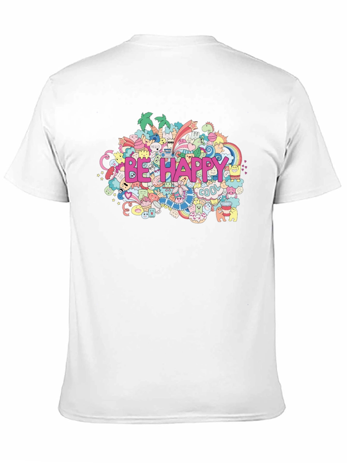 Black Be Happy Doodle Art Black T-Shirt view 11