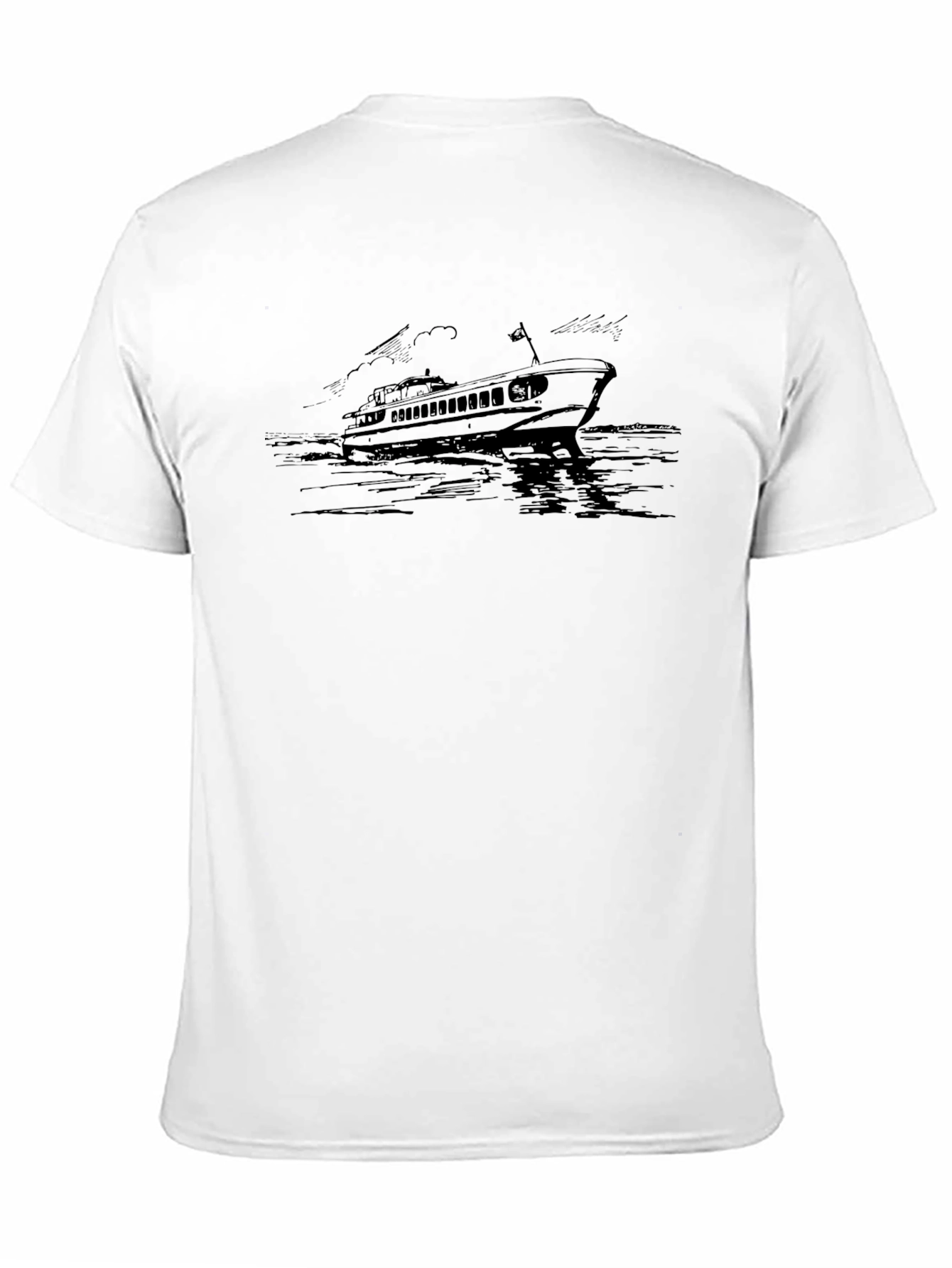 Black Vintage Ferry Boat Graphic Tee - Black Cotton T-Shirt view 11