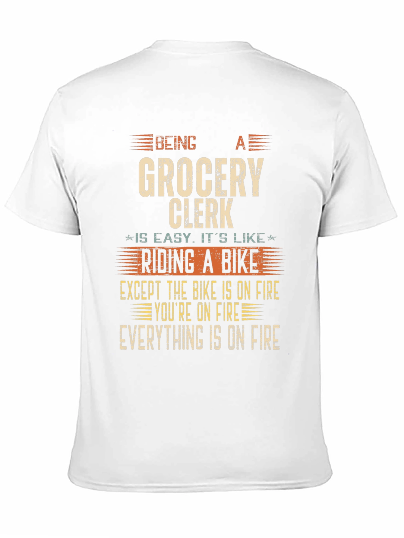 Black Funny Grocery Clerk T-Shirt: Riding A Bike On Fire view 11