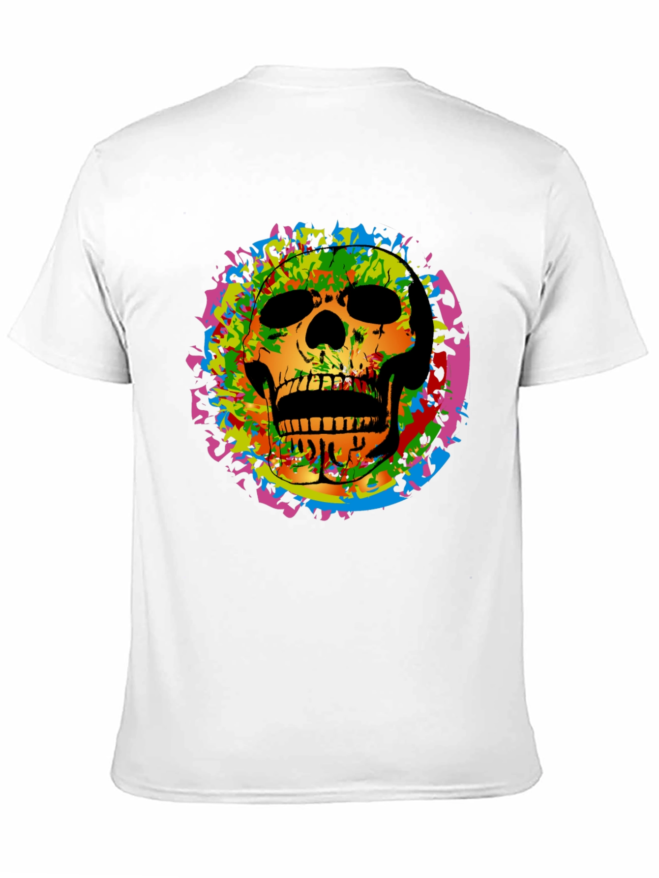 Black Colorful Skull Graphic Tee - Edgy Men's Black T-Shirt view 11