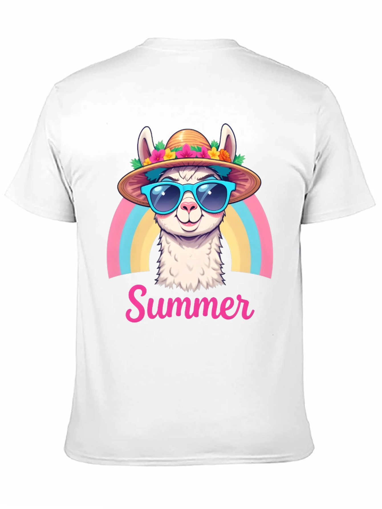 Black Summer Llama T-Shirt Rainbow Hat Sunglasses view 11