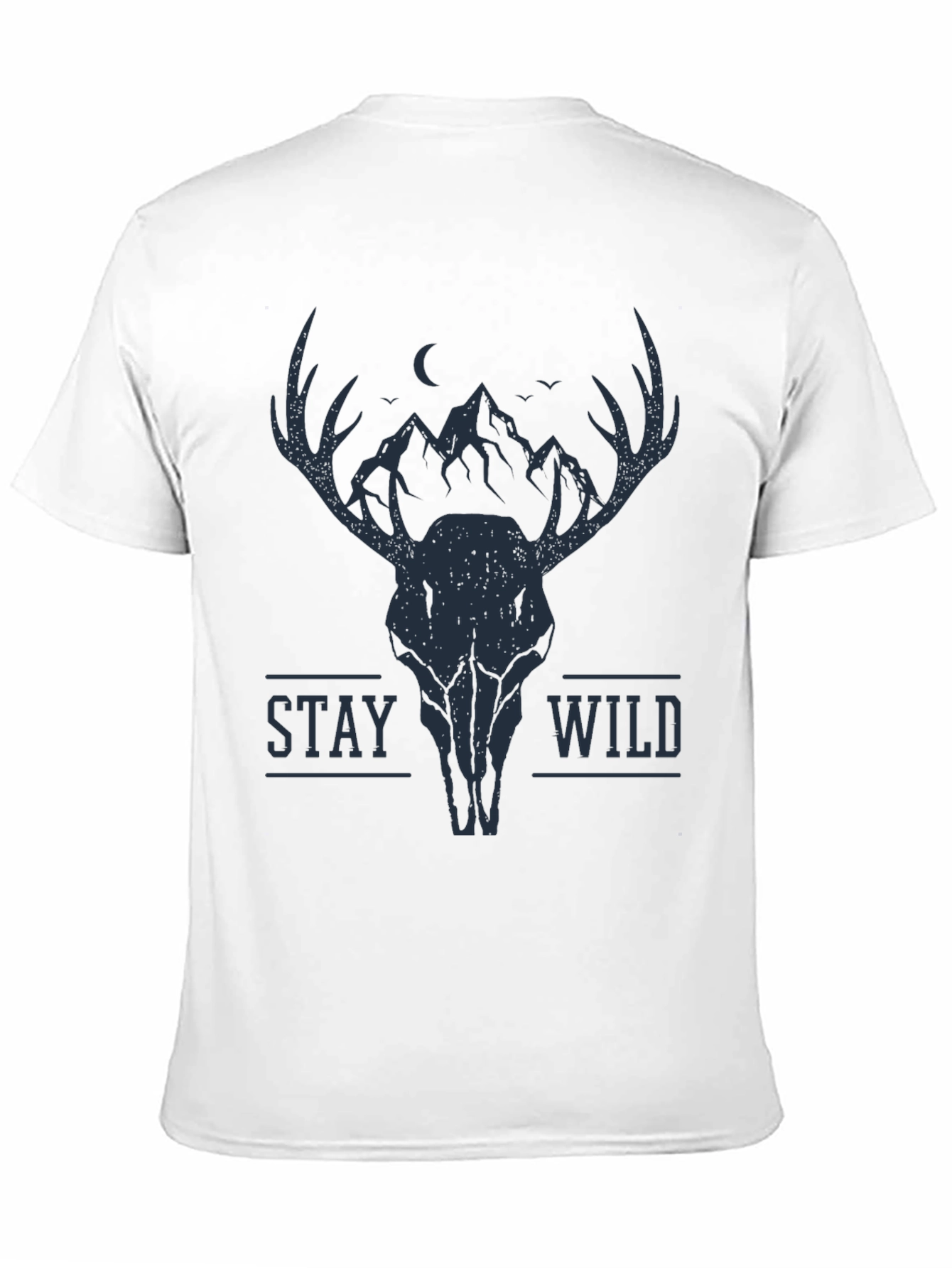 Black Stay Wild Deer Skull Graphic Tee - Black view 11