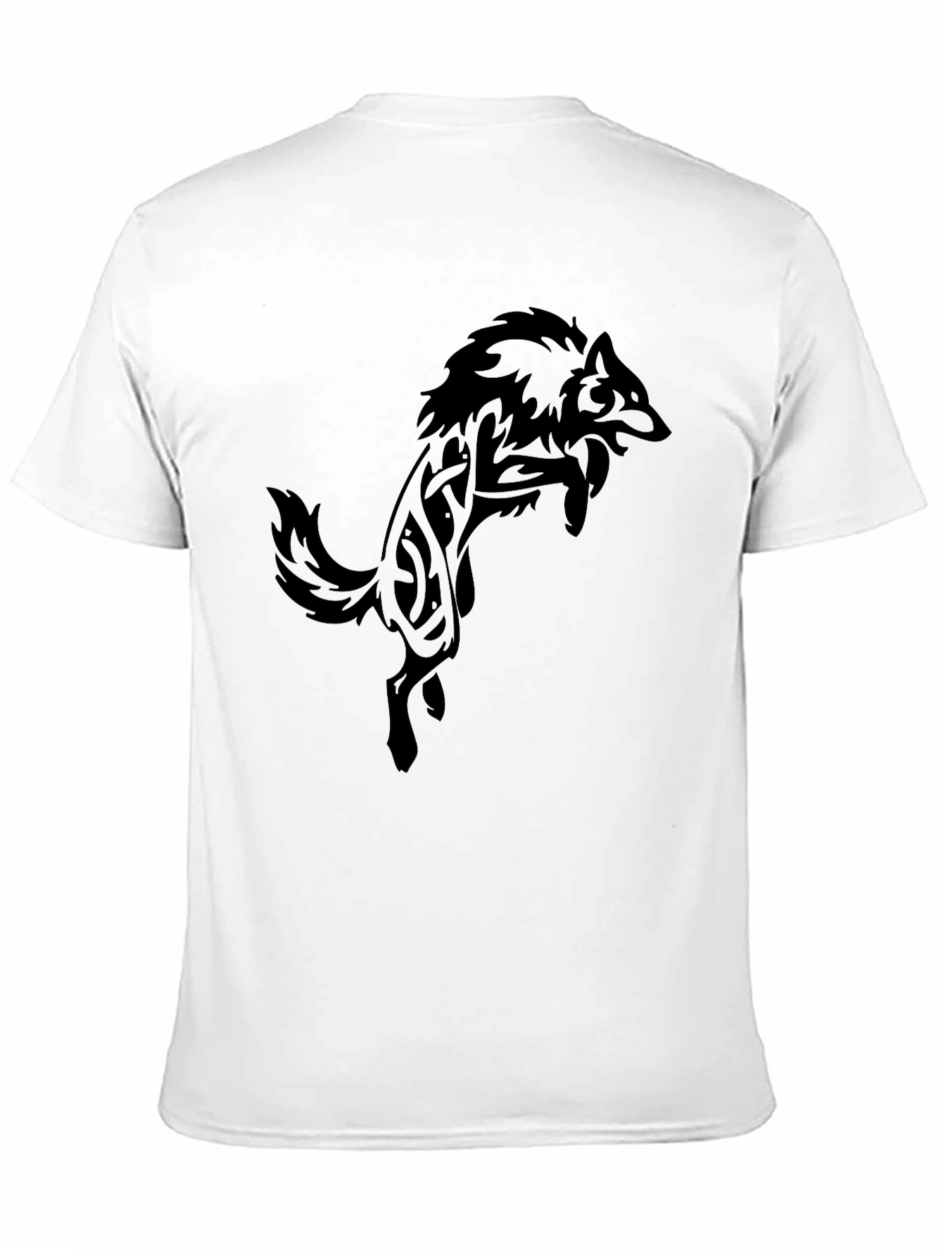 Black Men's Black T-Shirt with Tribal Wolf Design view 11