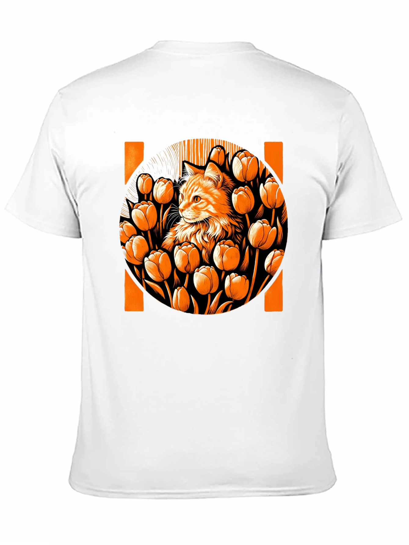 Black Cat & Tulip Graphic Print Black T-Shirt view 11