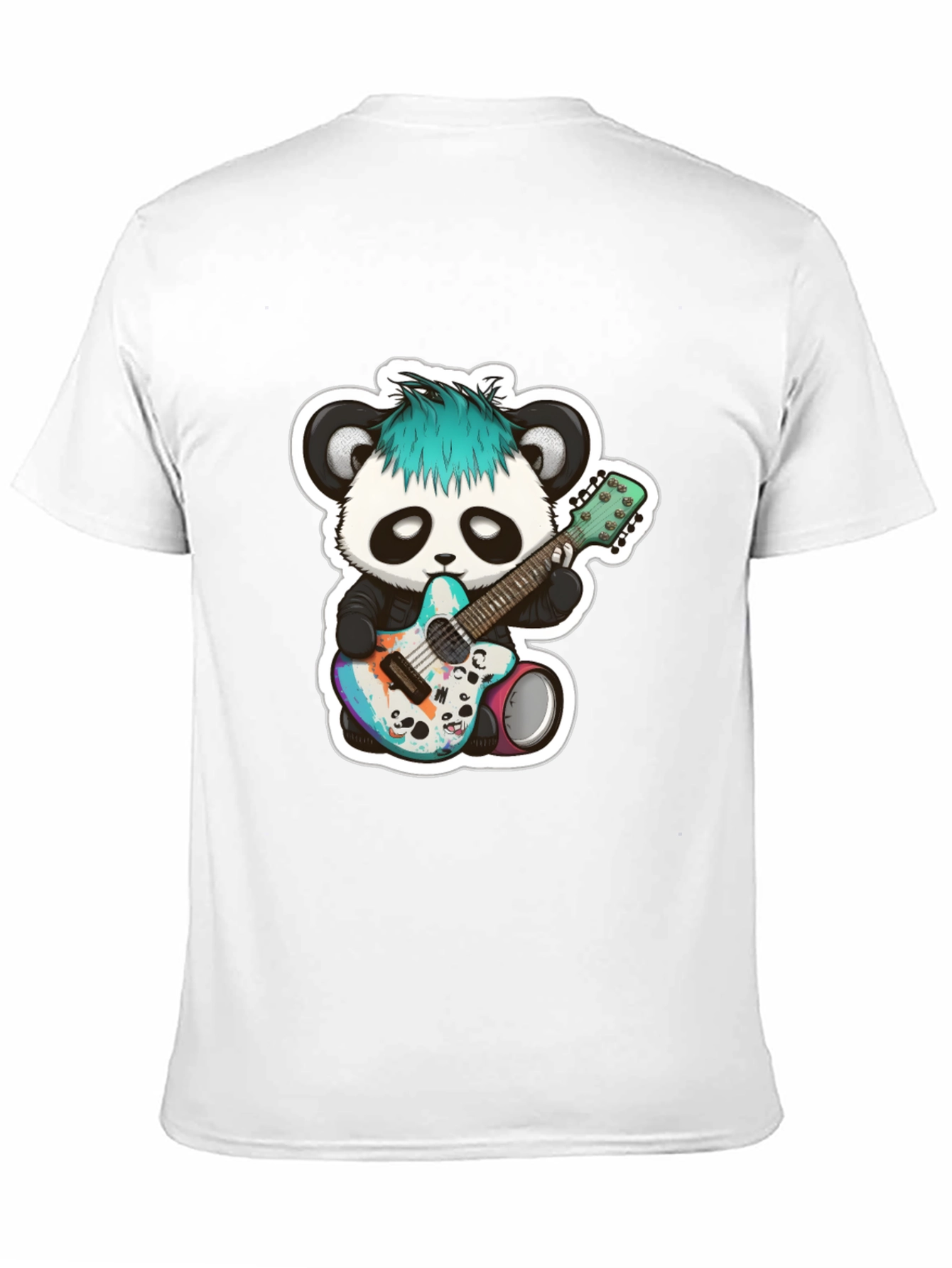 Black Cool Panda Guitarist Black T-Shirt view 11