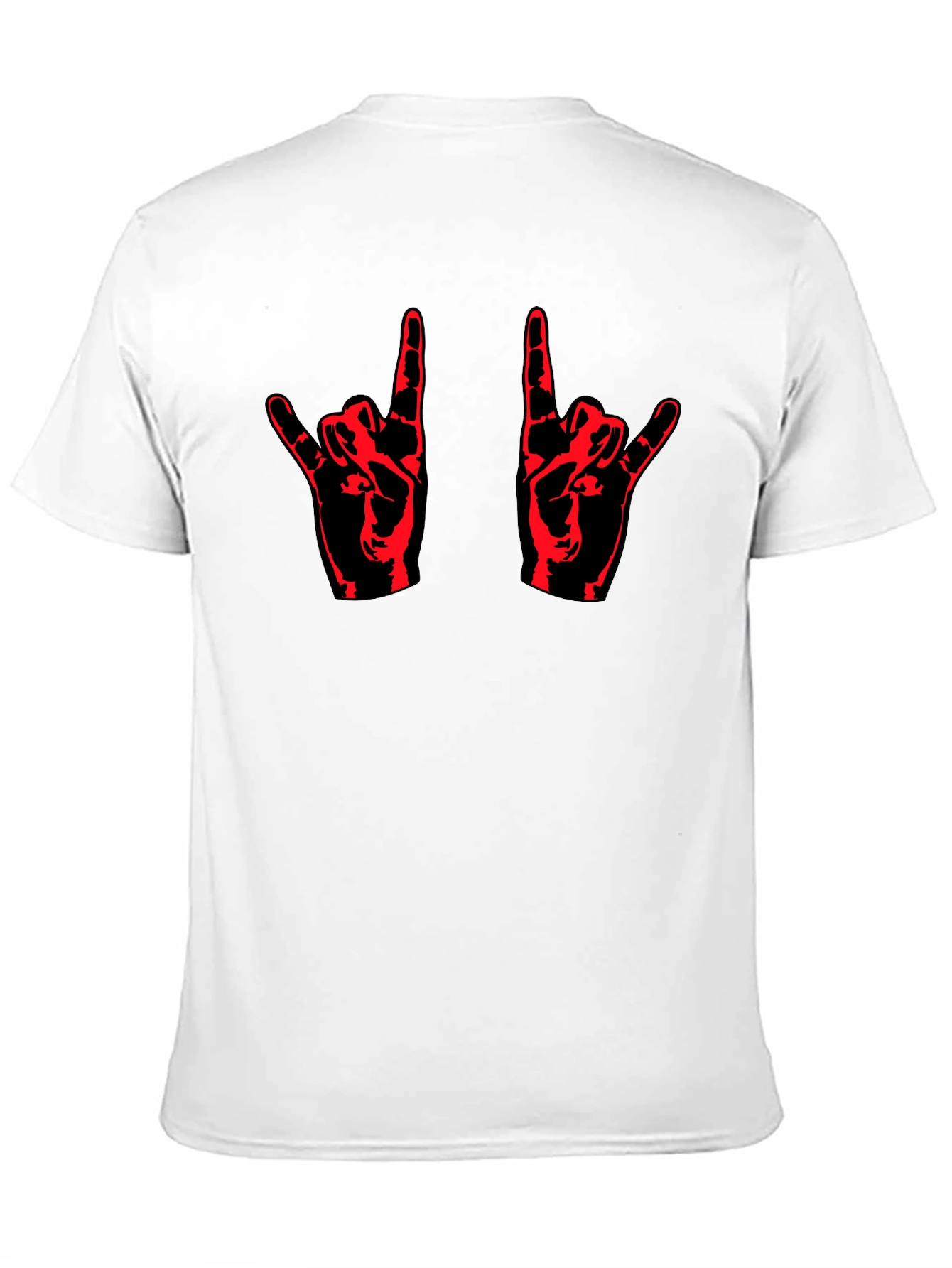 Black Rock On! Black T-Shirt with Red Hand Design view 11
