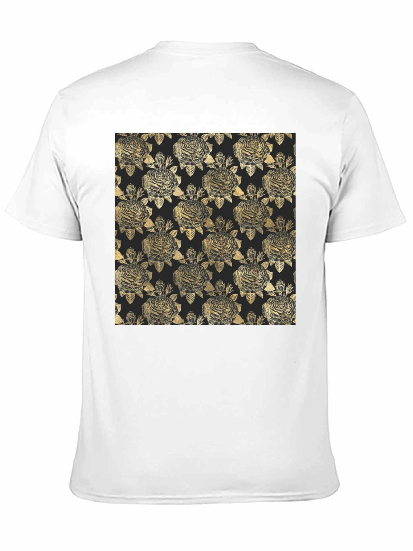 Black Golden Floral Pattern Black T-Shirt view 11