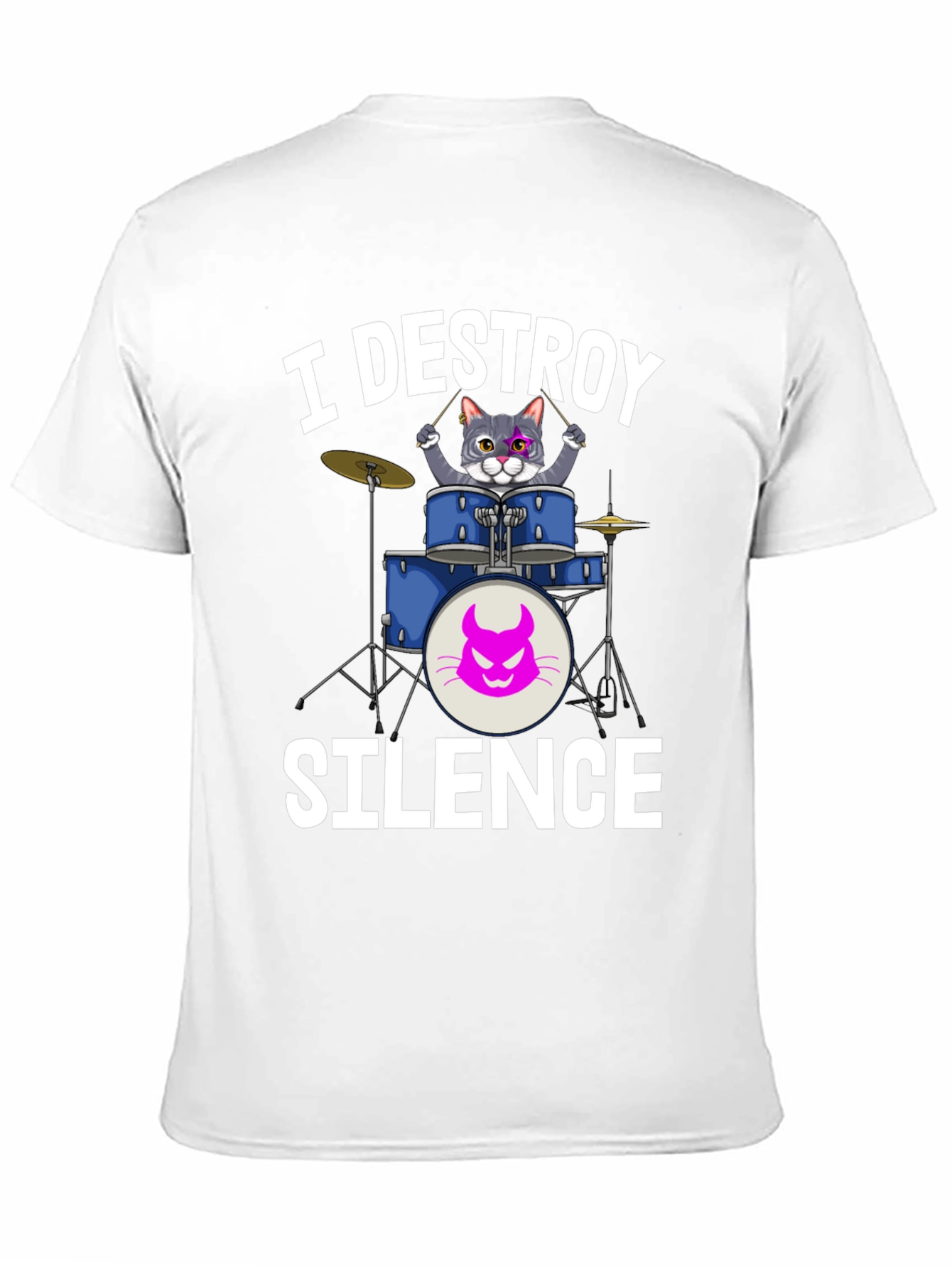 Black I Destroy Silence Cat Drummer T-Shirt view 11