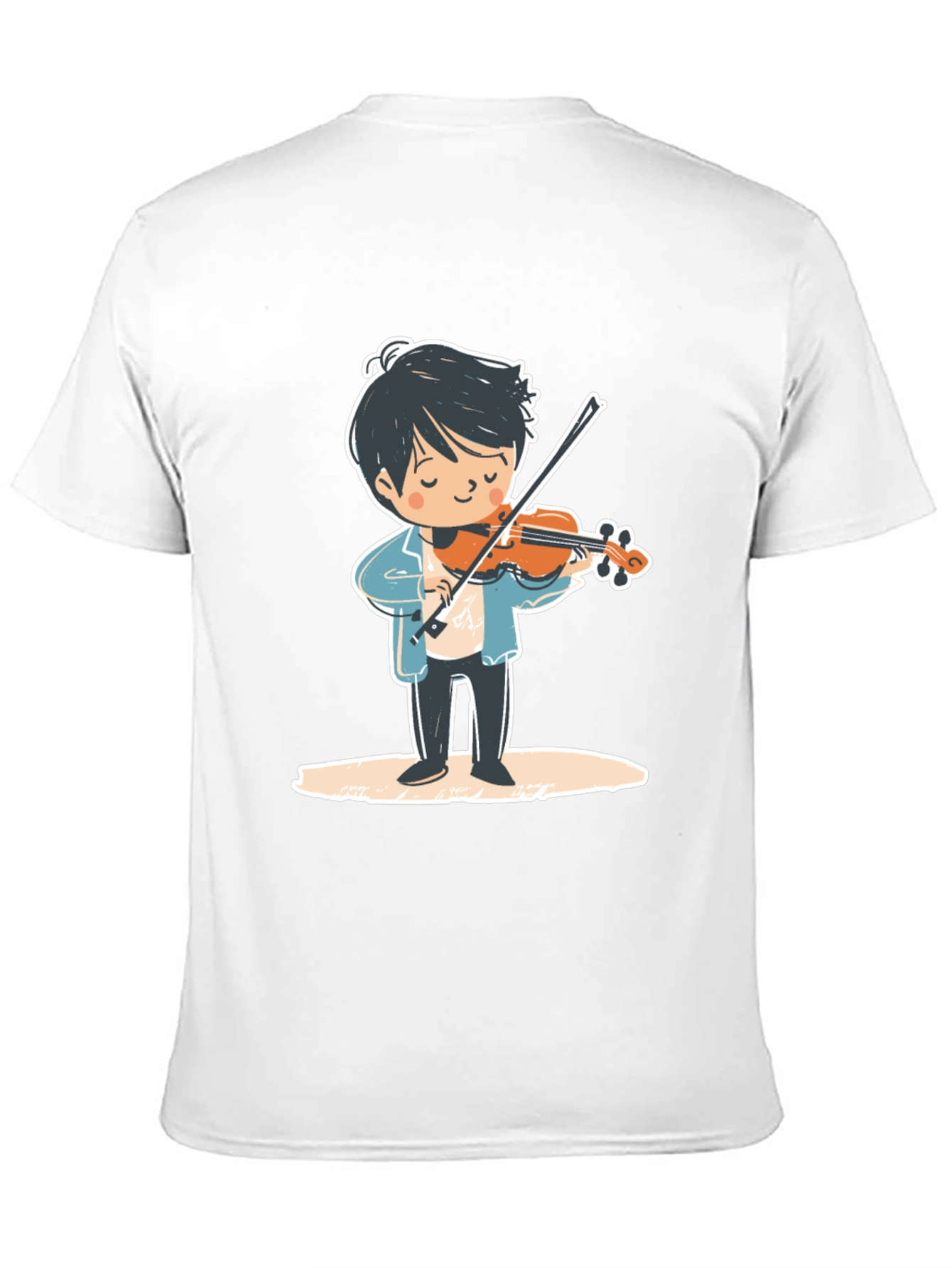 Black Violinist Cartoon Graphic Tee - Unisex Black T-Shirt view 11