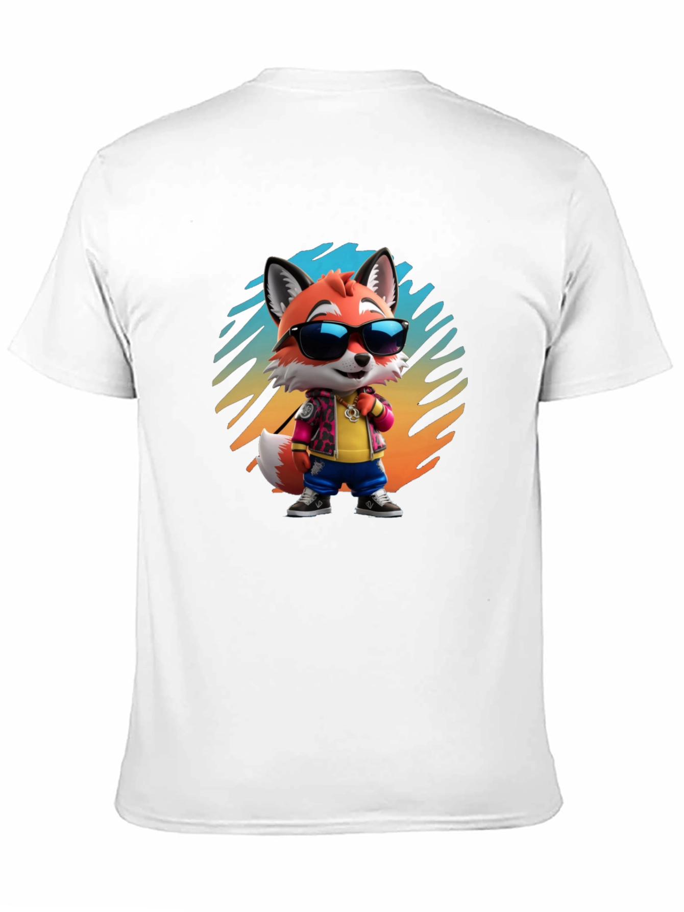 Black Cool Cartoon Fox T-Shirt - Black Cotton Tee view 11