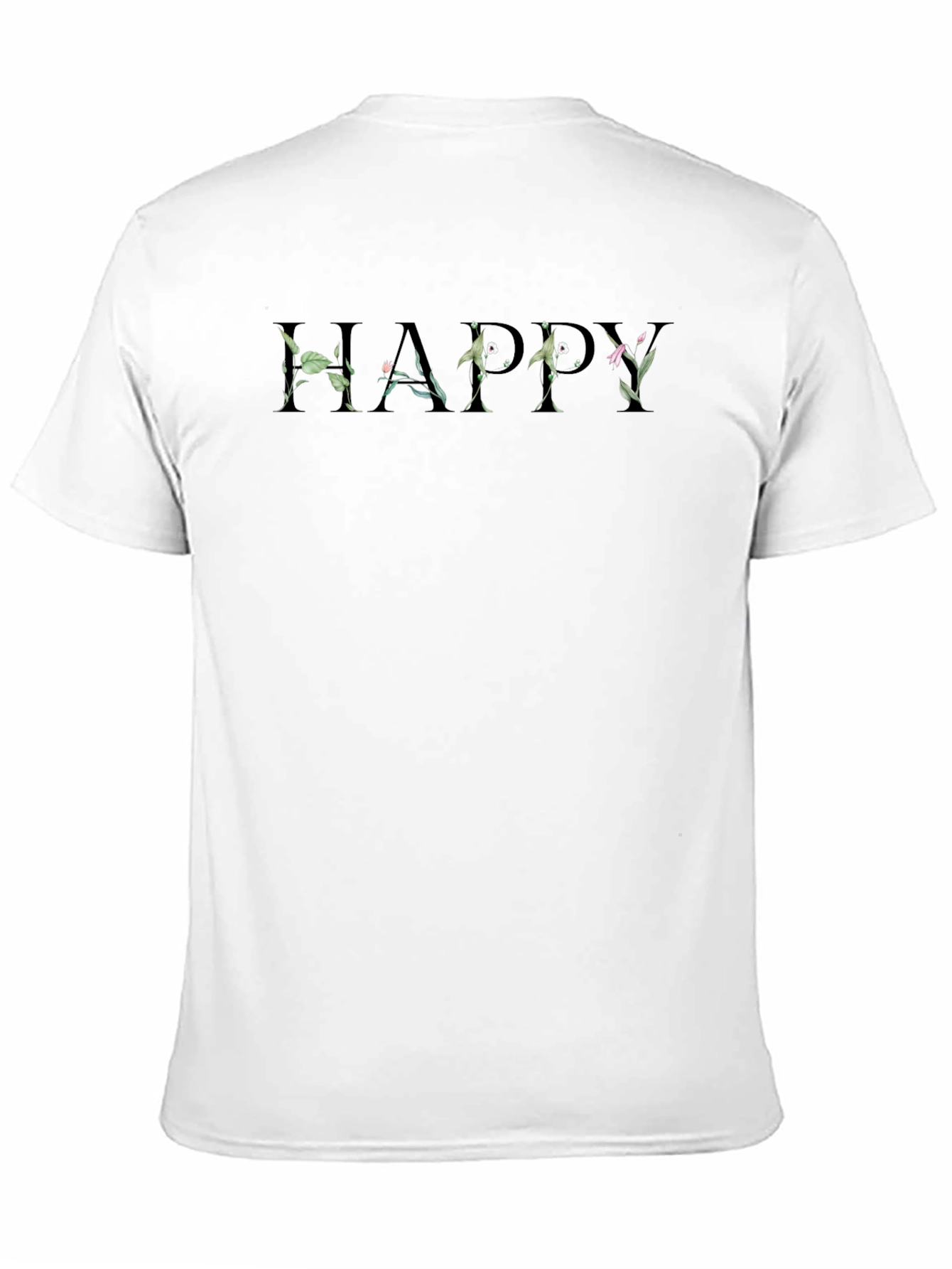 Black Floral "Happy" Black Crew Neck T-Shirt view 11