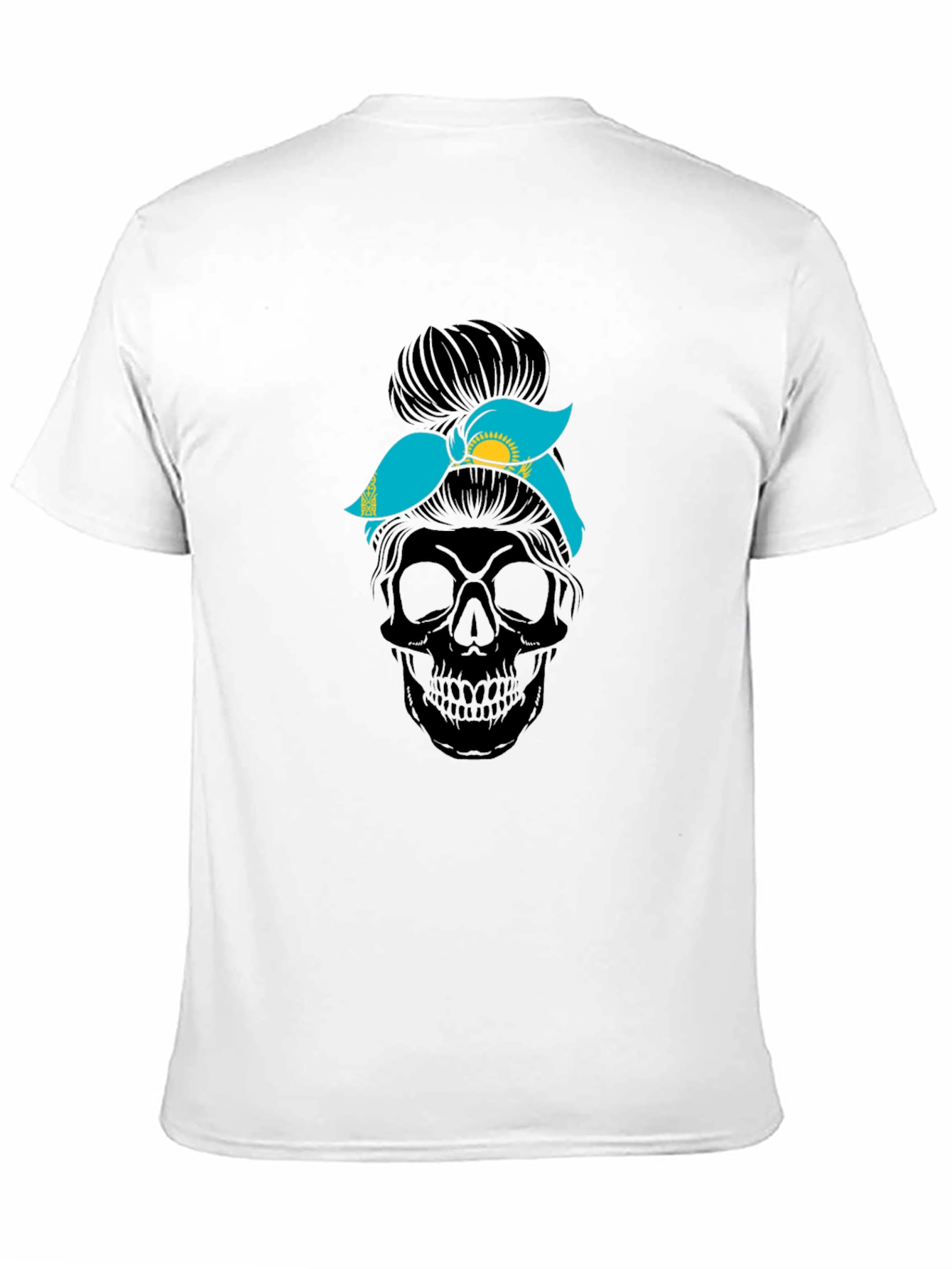 Skull Messy Bun Kazakhstan Flag T-Shirt - 11