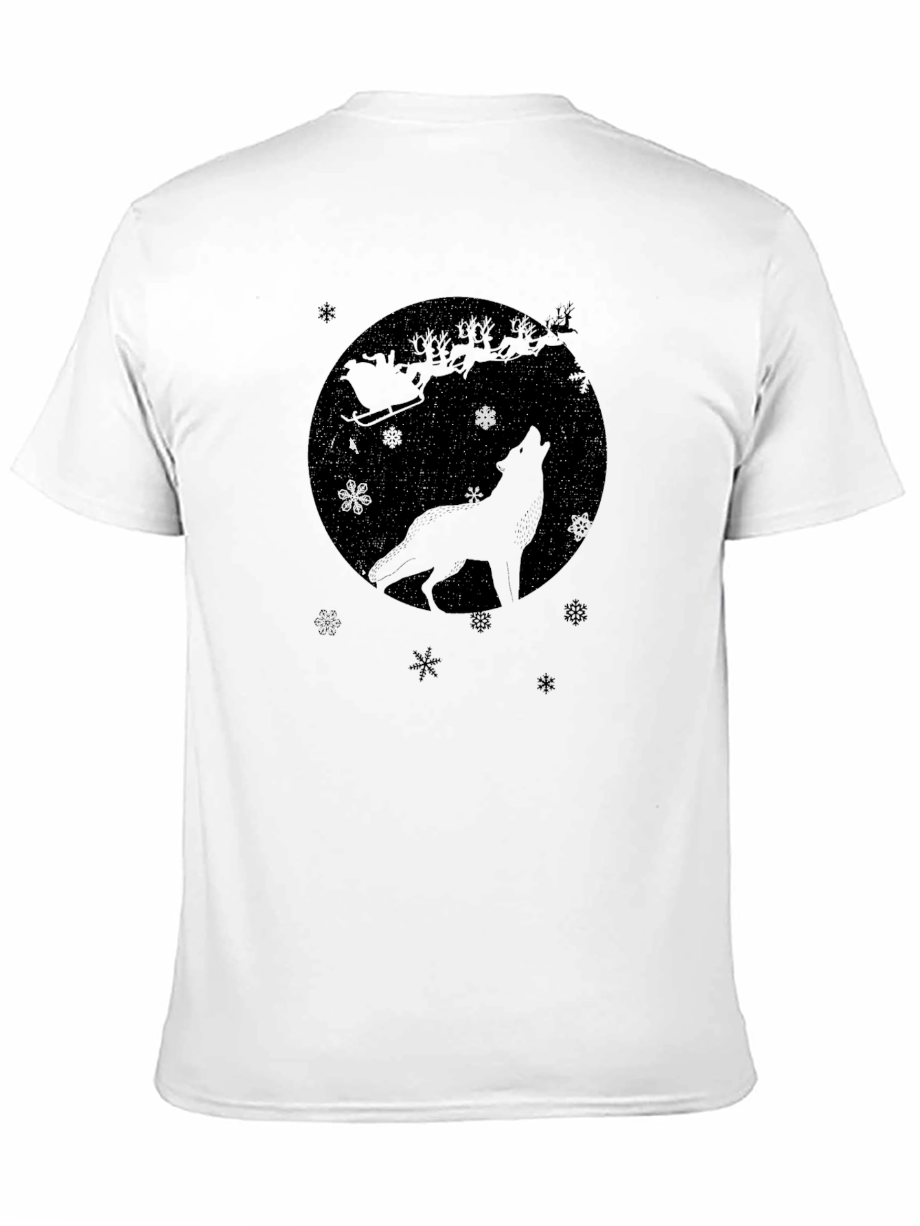 Black Wolf Howling Santa's Sleigh Black T-Shirt view 11