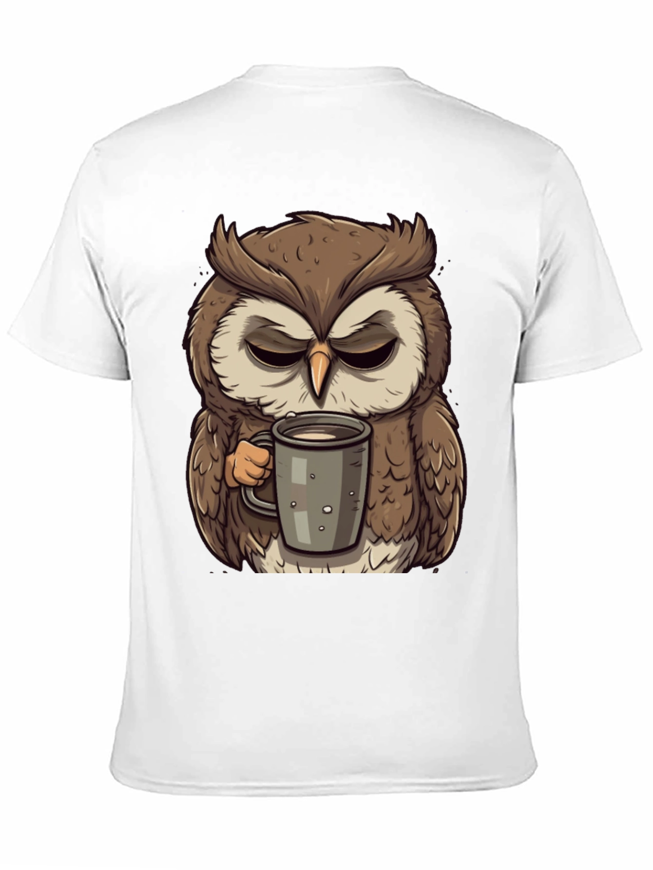 Black Grumpy Owl Coffee T-Shirt - Cute Cartoon Tee view 11