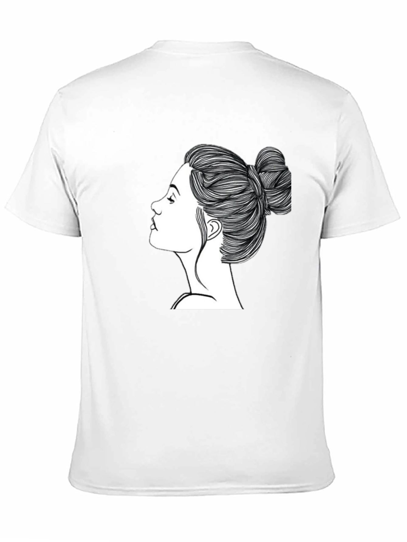 Black Black T-Shirt with Woman's Hair Bun Design view 11