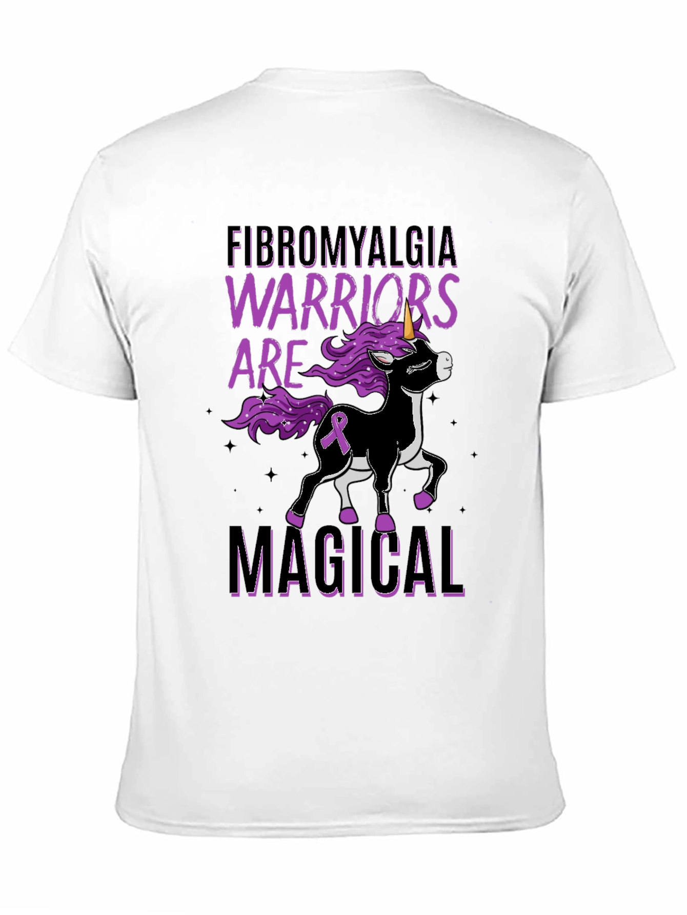 Black Fibromyalgia Warrior Unicorn Black T-Shirt view 11