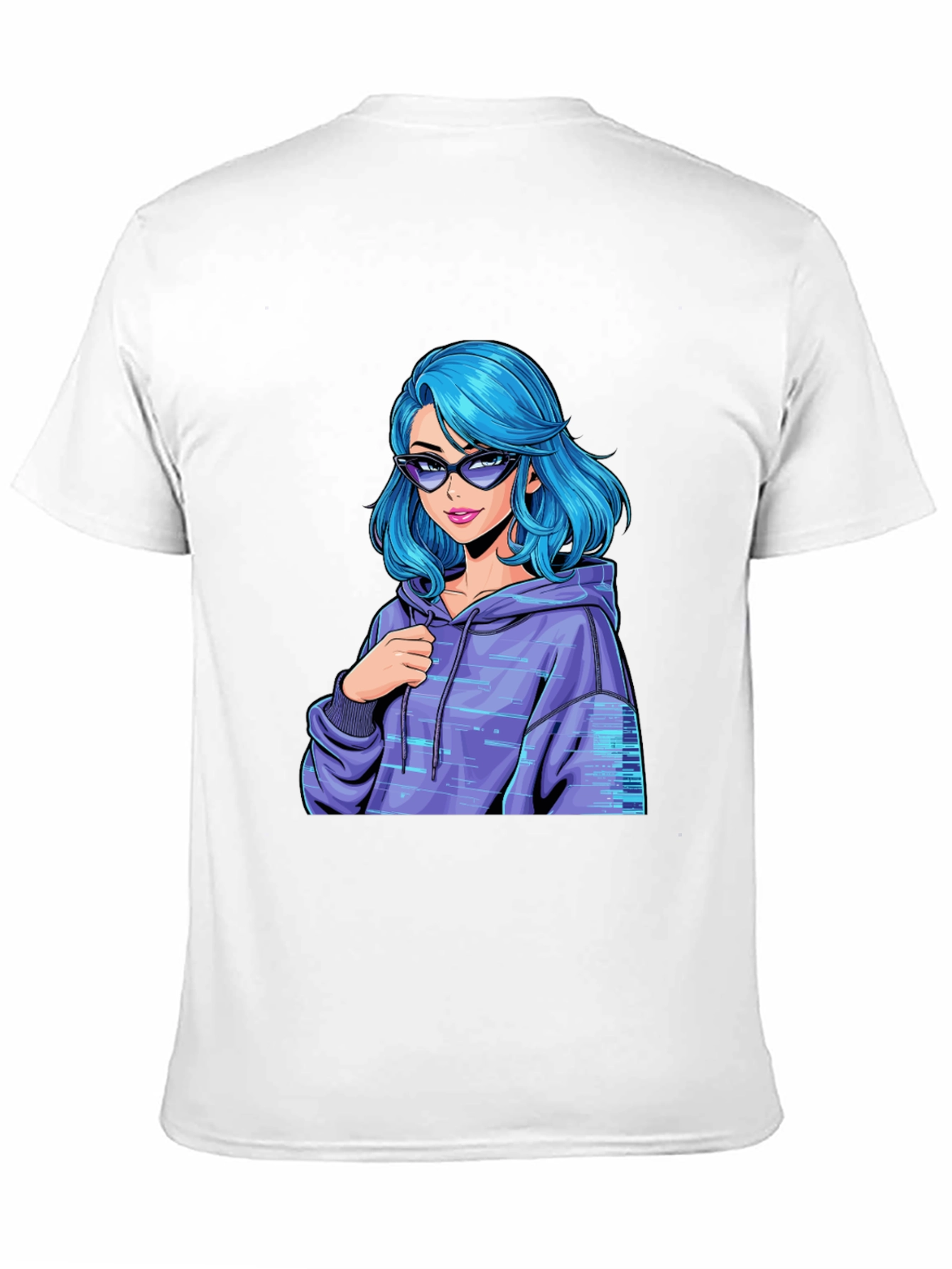 Stylish Black T-Shirt with Blue Anime Girl Design - 11