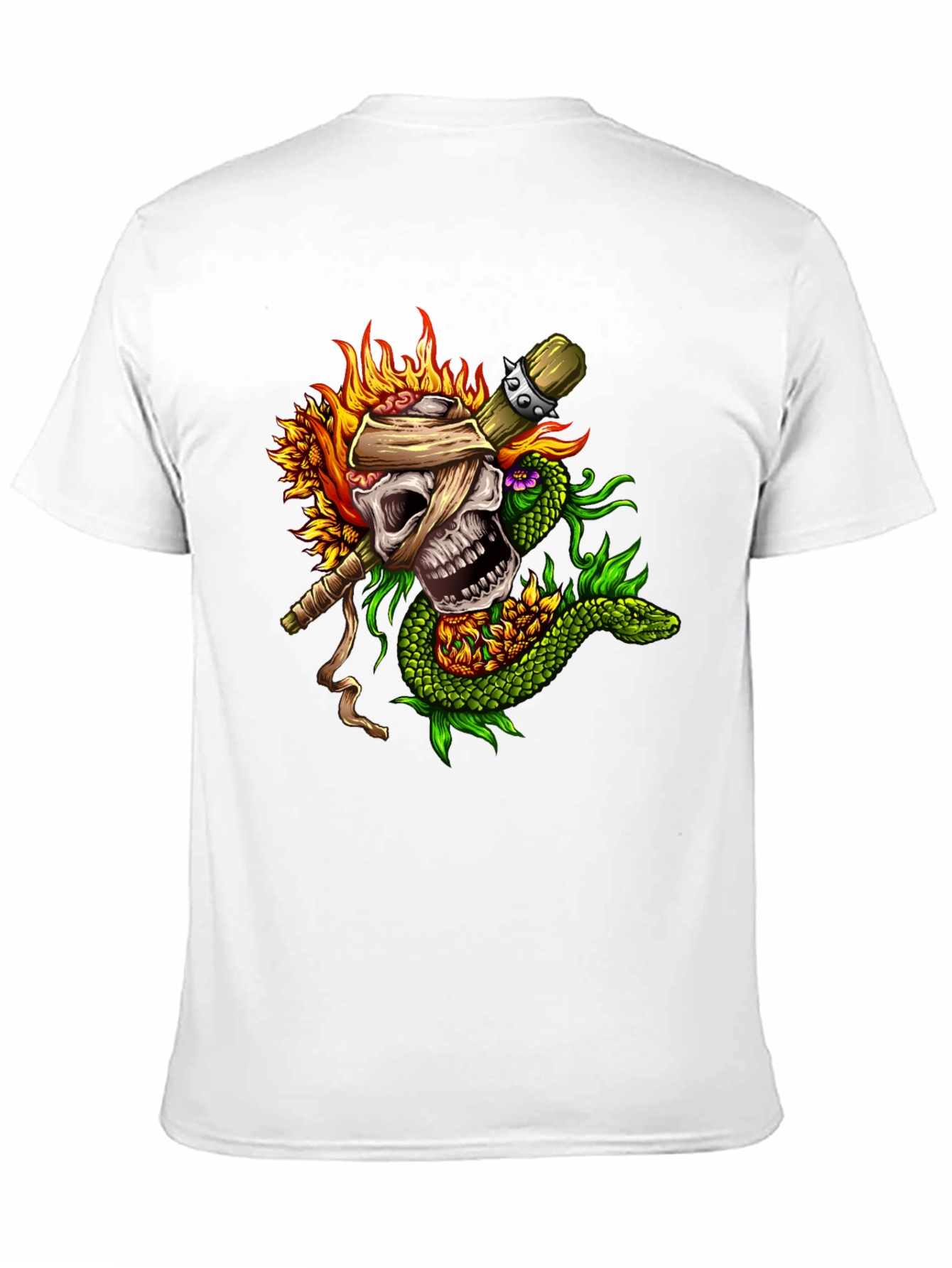 Black Skull & Snake Graphic Tee - Unique Tattoo Style view 11