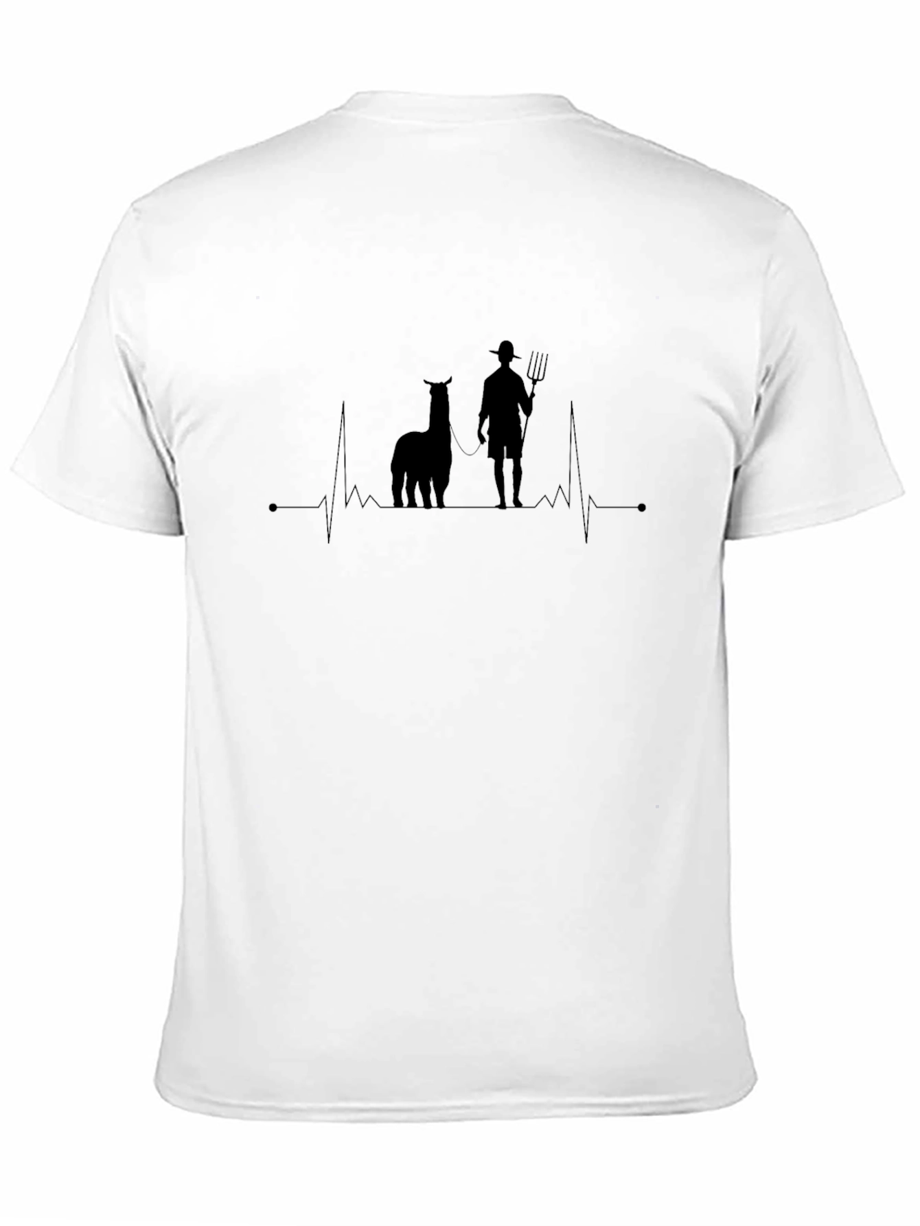 Black Alpaca Farmer Heartbeat T-Shirt - Black Cotton Tee view 11
