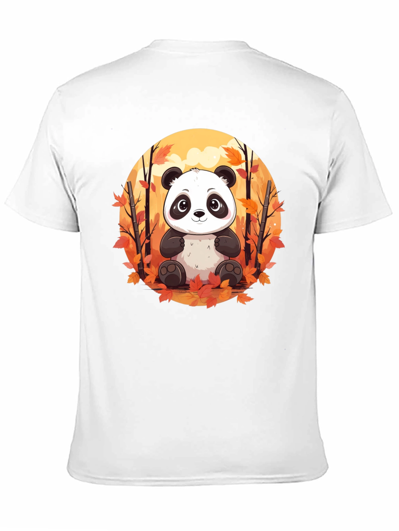 Black Panda Autumn Leaves Black T-Shirt view 11