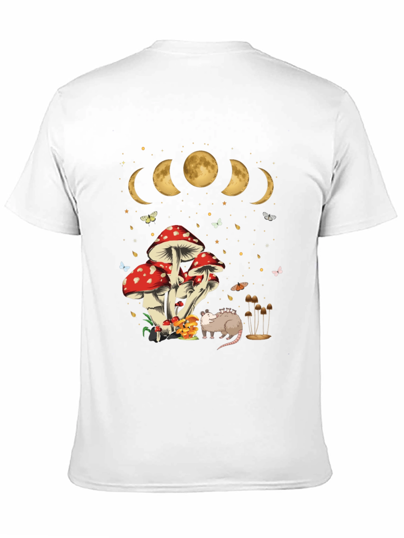 Black Mushroom Moon Phase Opossum Graphic Tee view 11